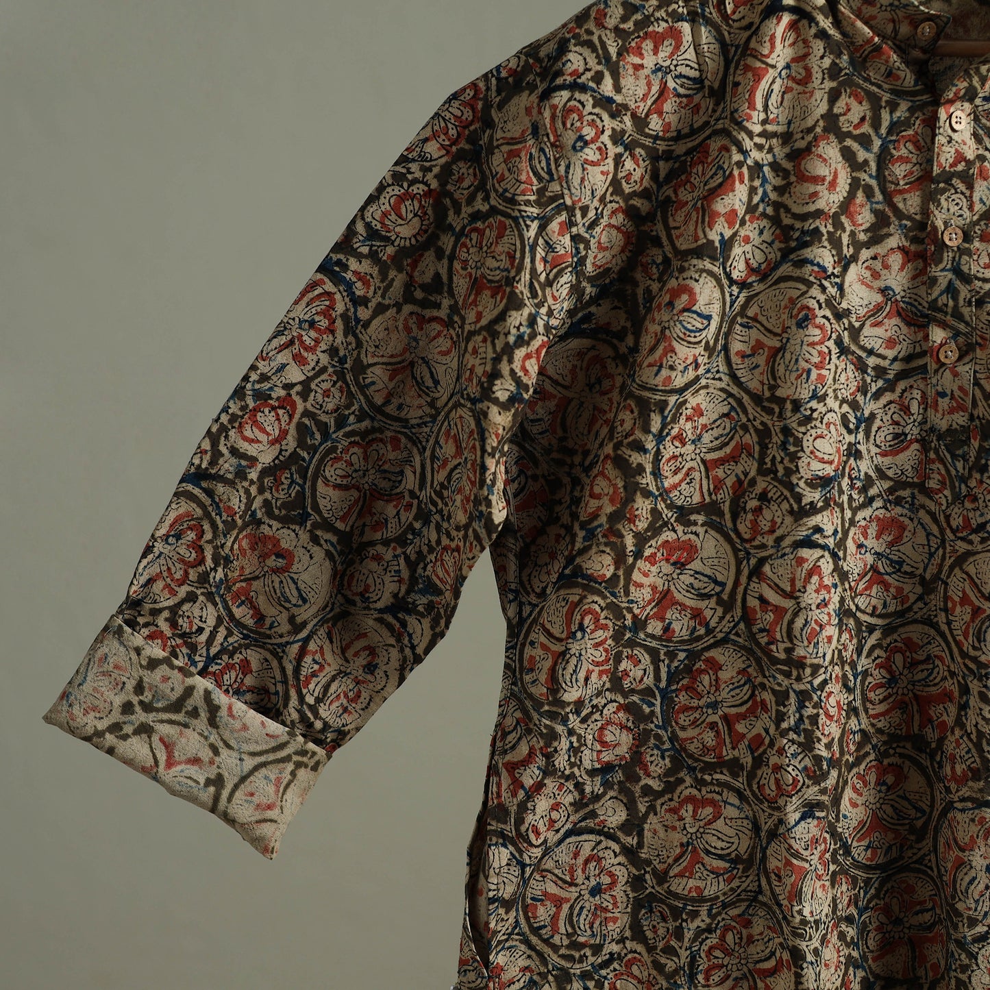 Hand Block Print Natural Dyed Cotton Long Kalamkari Kurta for Men 17
