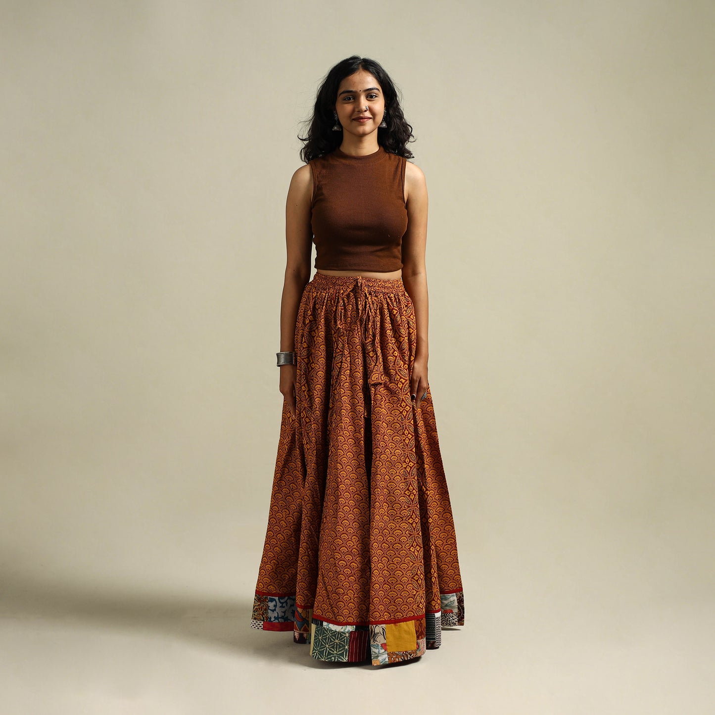 Bagh Hand Block Print 24 Kali Patchwork Cotton Long Skirt 23