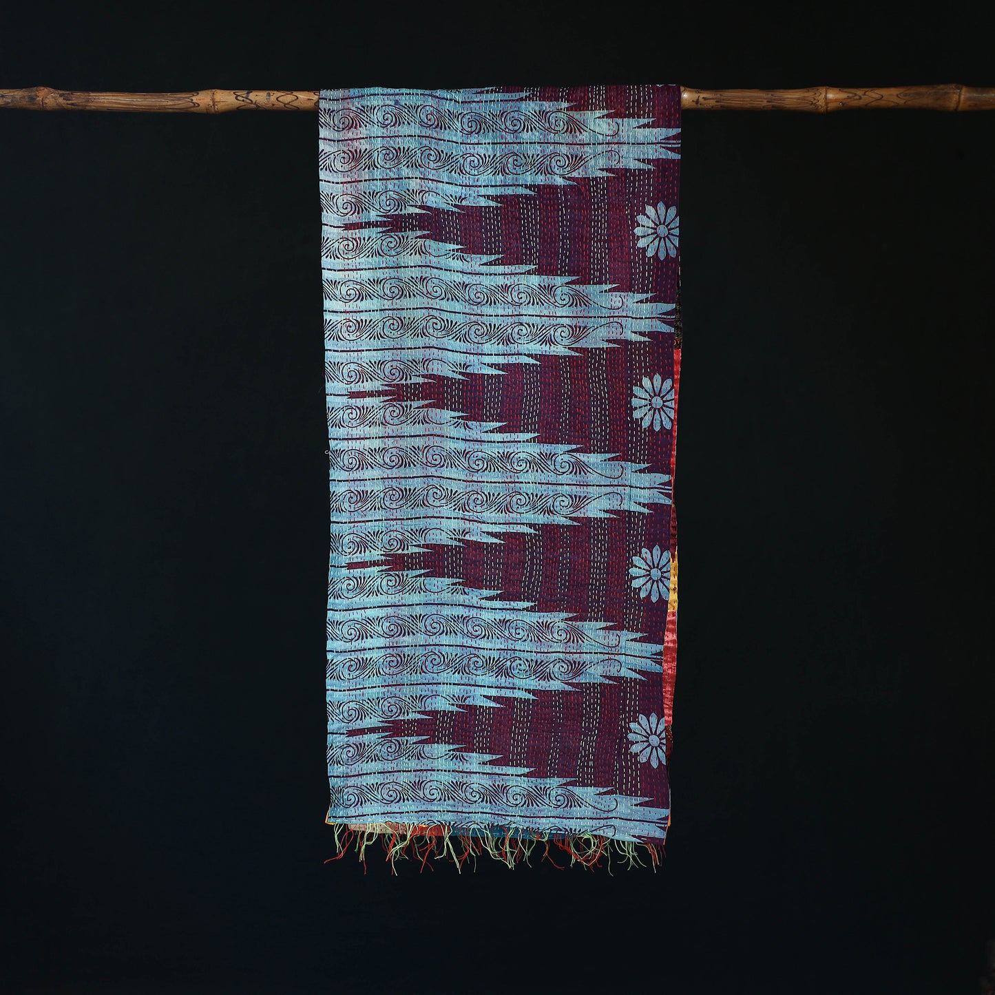 Bengal Kantha Handwork Patchwork Reversible Silk Stole 279
