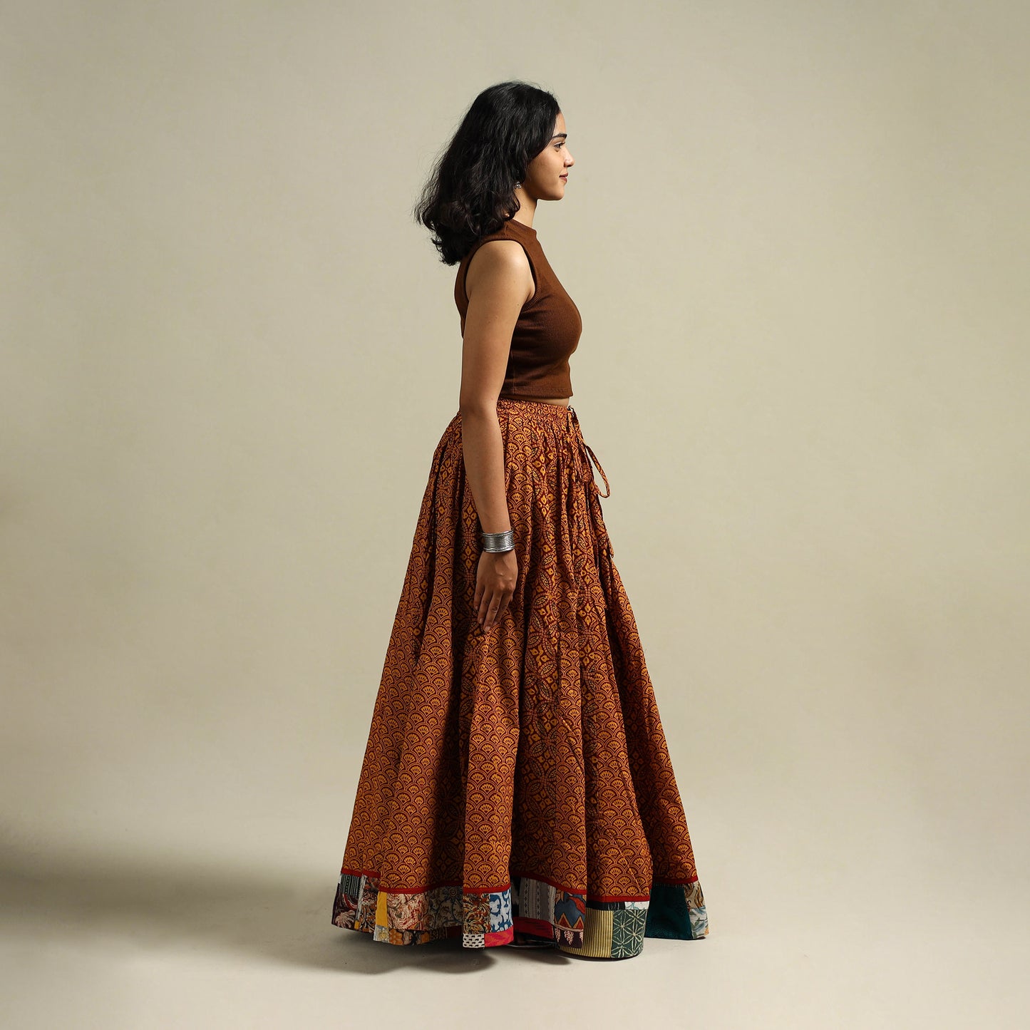 Bagh Hand Block Print 24 Kali Patchwork Cotton Long Skirt 23