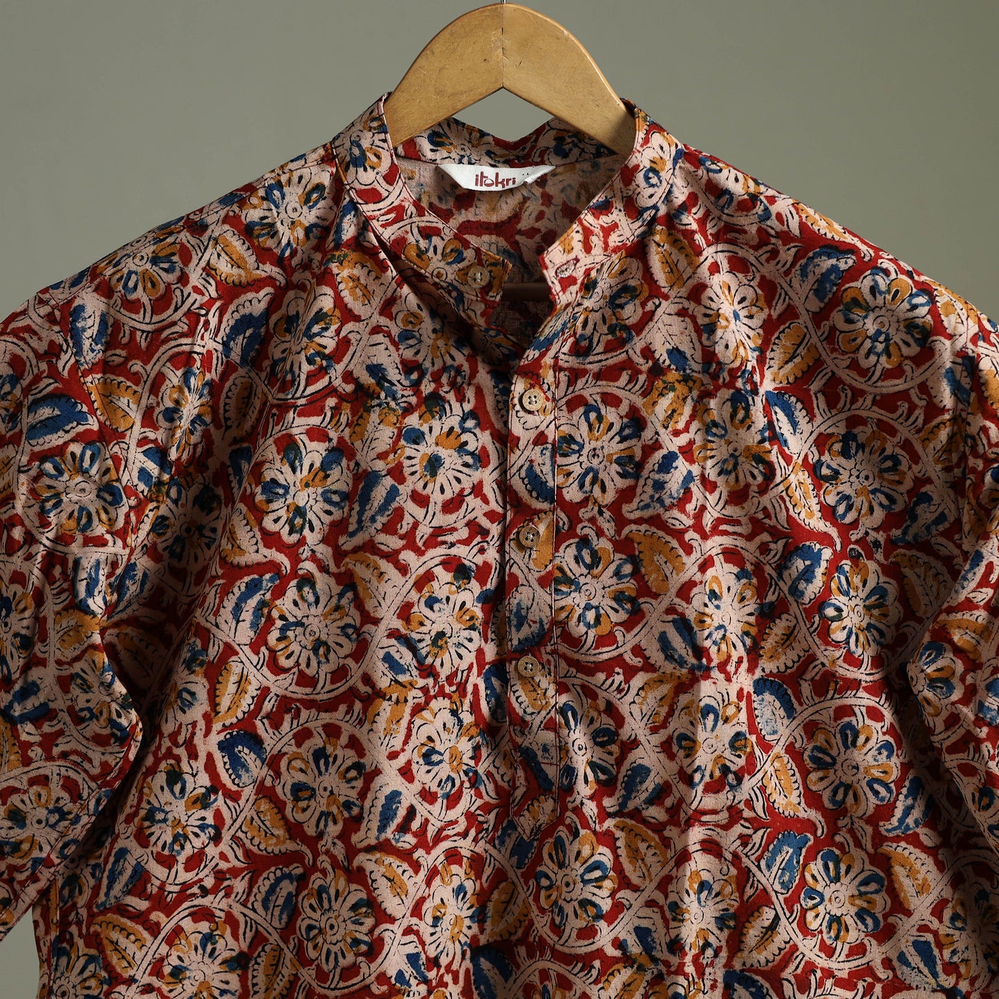 Hand Block Print Natural Dyed Cotton Long Kalamkari Kurta for Men 16