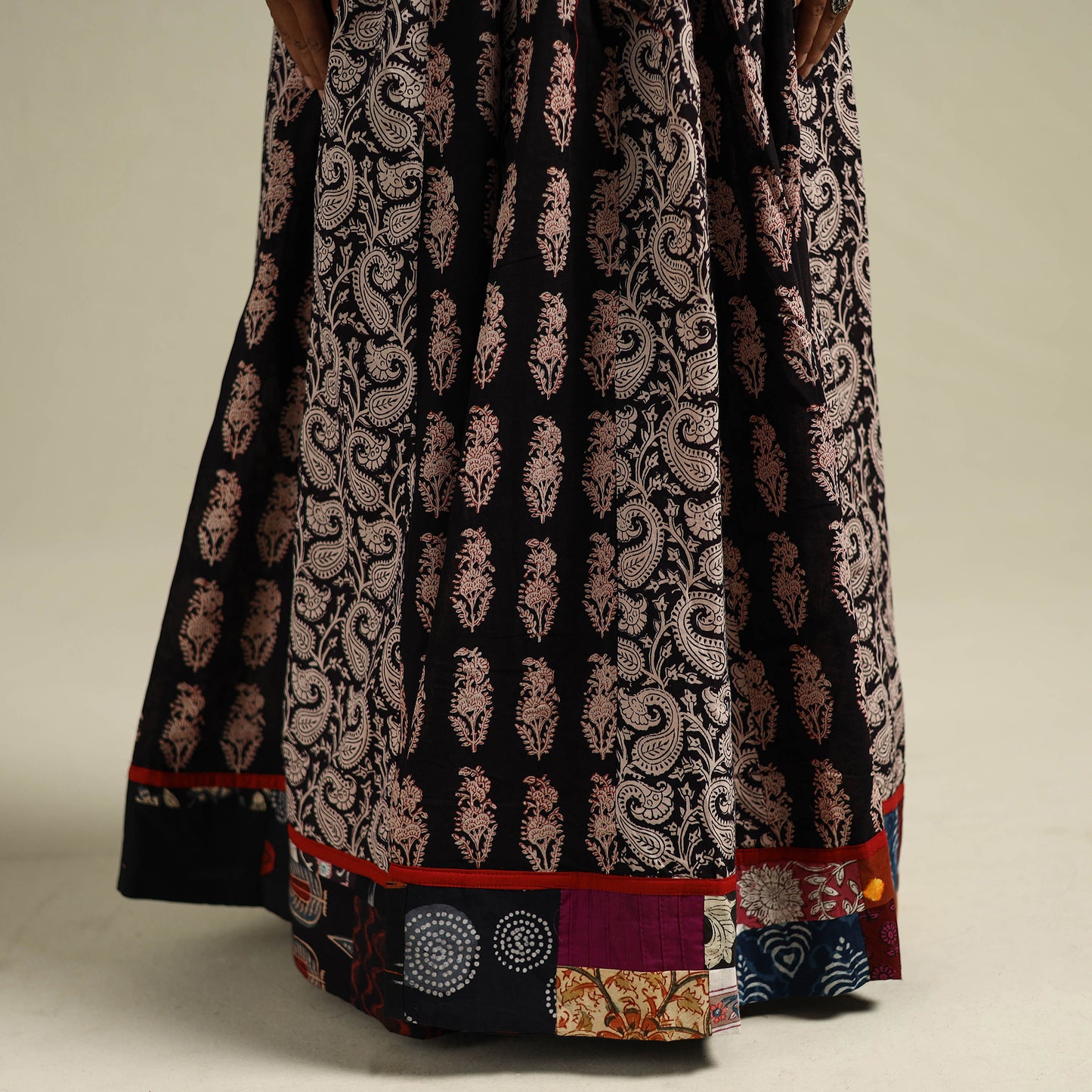 Bagh Hand Block Print 24 Kali Patchwork Cotton Long Skirt 24
