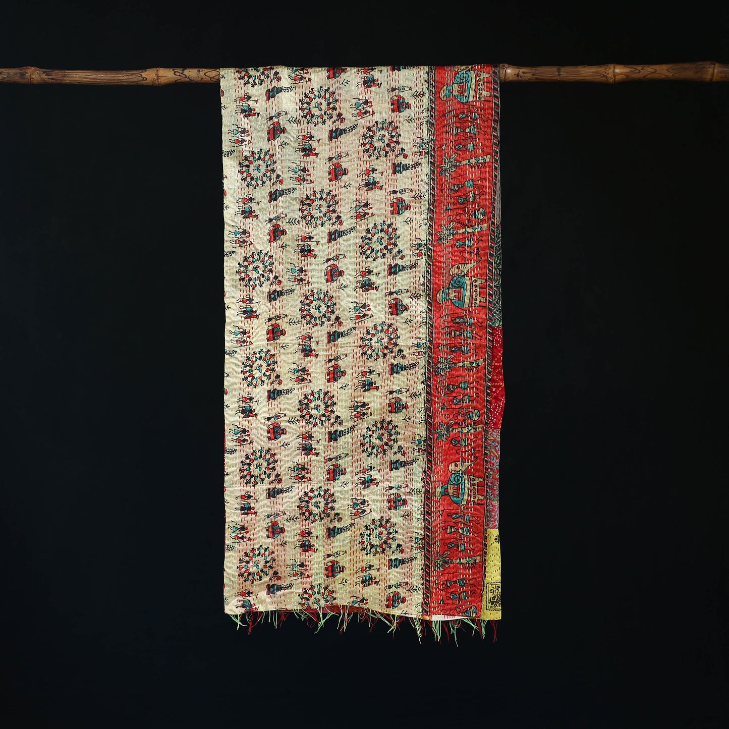 Bengal Kantha Handwork Patchwork Reversible Silk Stole 272