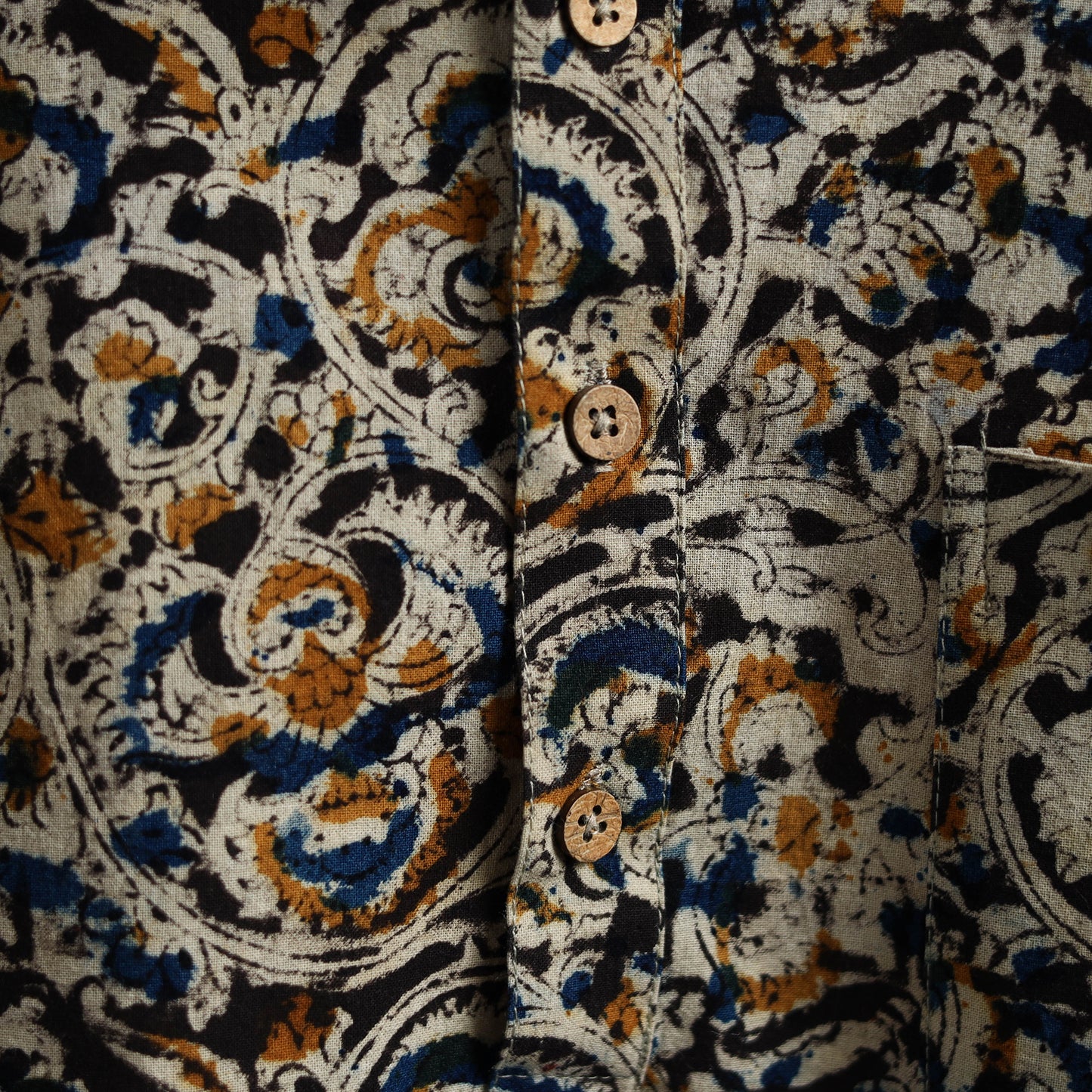 Hand Block Print Natural Dyed Cotton Short Kalamkari Kurta for Men 04