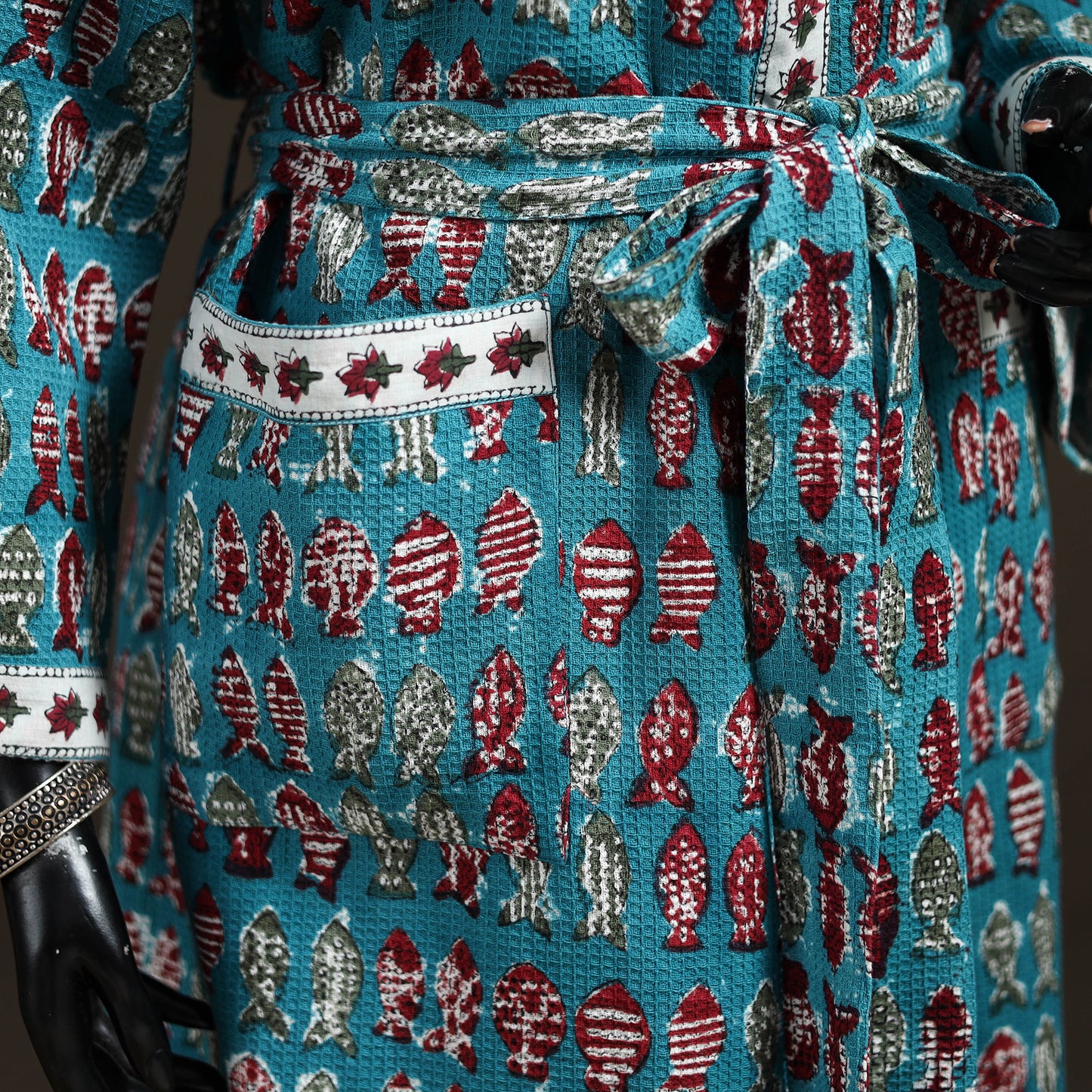 Sanganeri Hand Block Print Waffle Weave Cotton Bath Robe 36