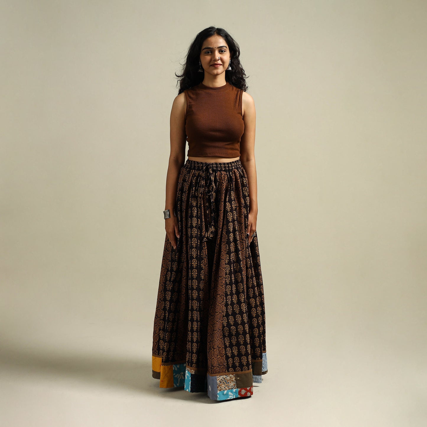 Bagh Hand Block Print 24 Kali Patchwork Cotton Long Skirt 26