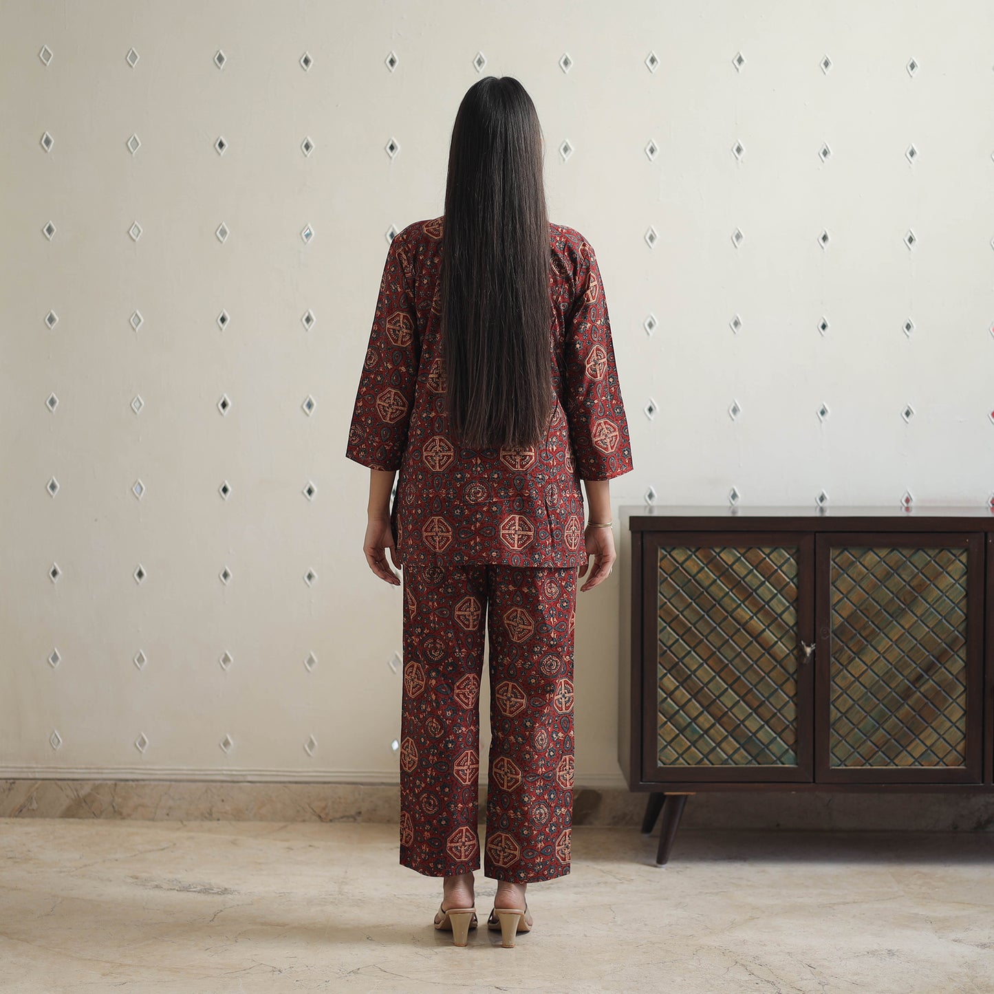 Red - printed cotton co-ord set 01 - handcrafted