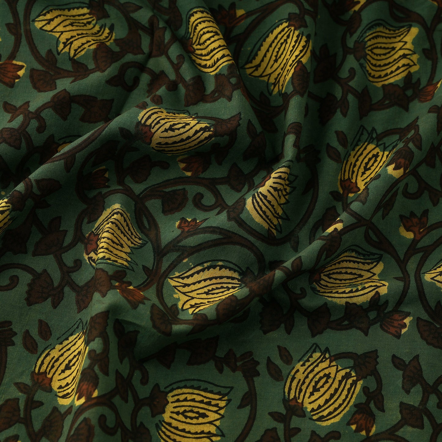 Green - Jahota Ajrakh Hand Block Printed Cotton Fabric