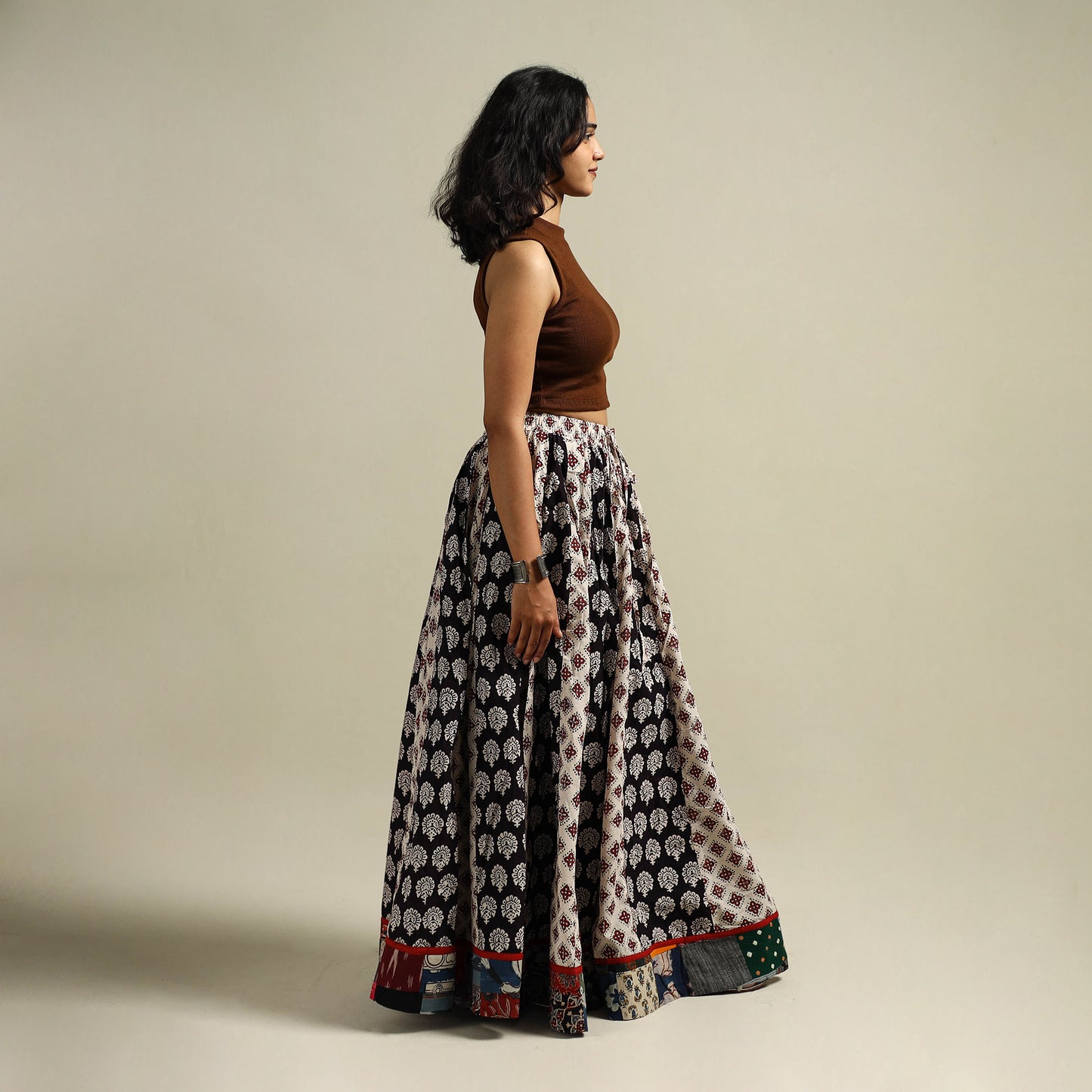 Bagh Hand Block Print 24 Kali Patchwork Cotton Long Skirt 27