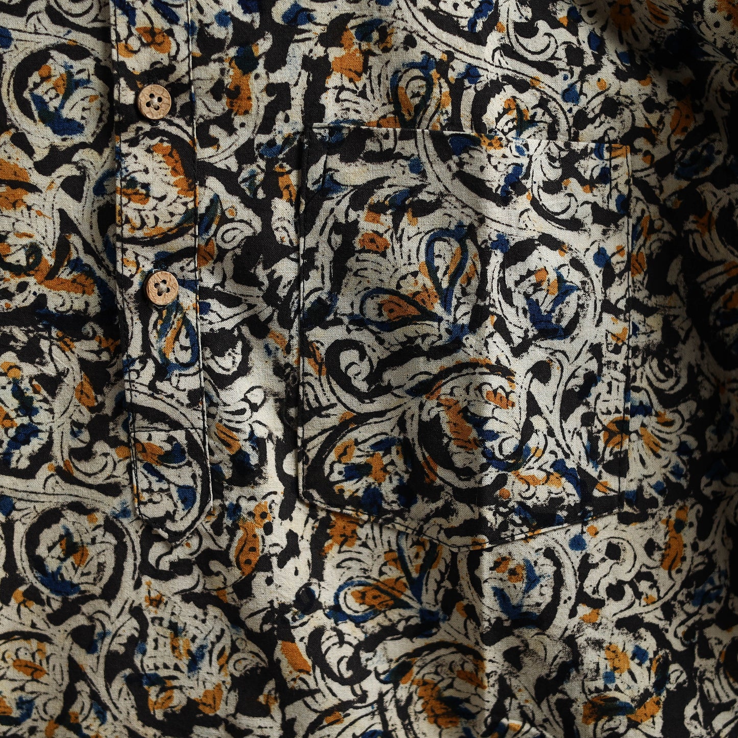 Hand Block Print Natural Dyed Cotton Short Kalamkari Kurta for Men 07