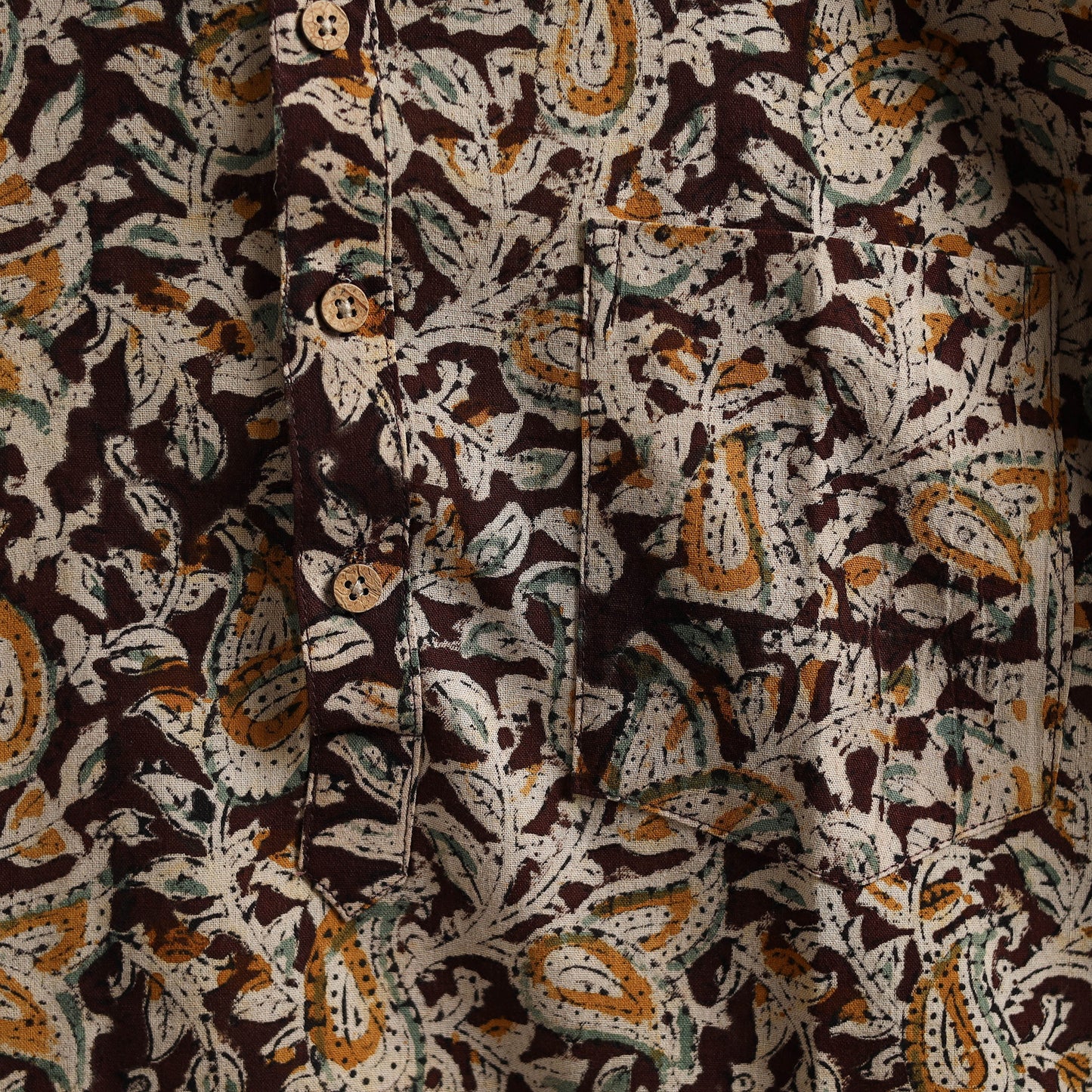 Hand Block Print Natural Dyed Cotton Short Kalamkari Kurta for Men 08