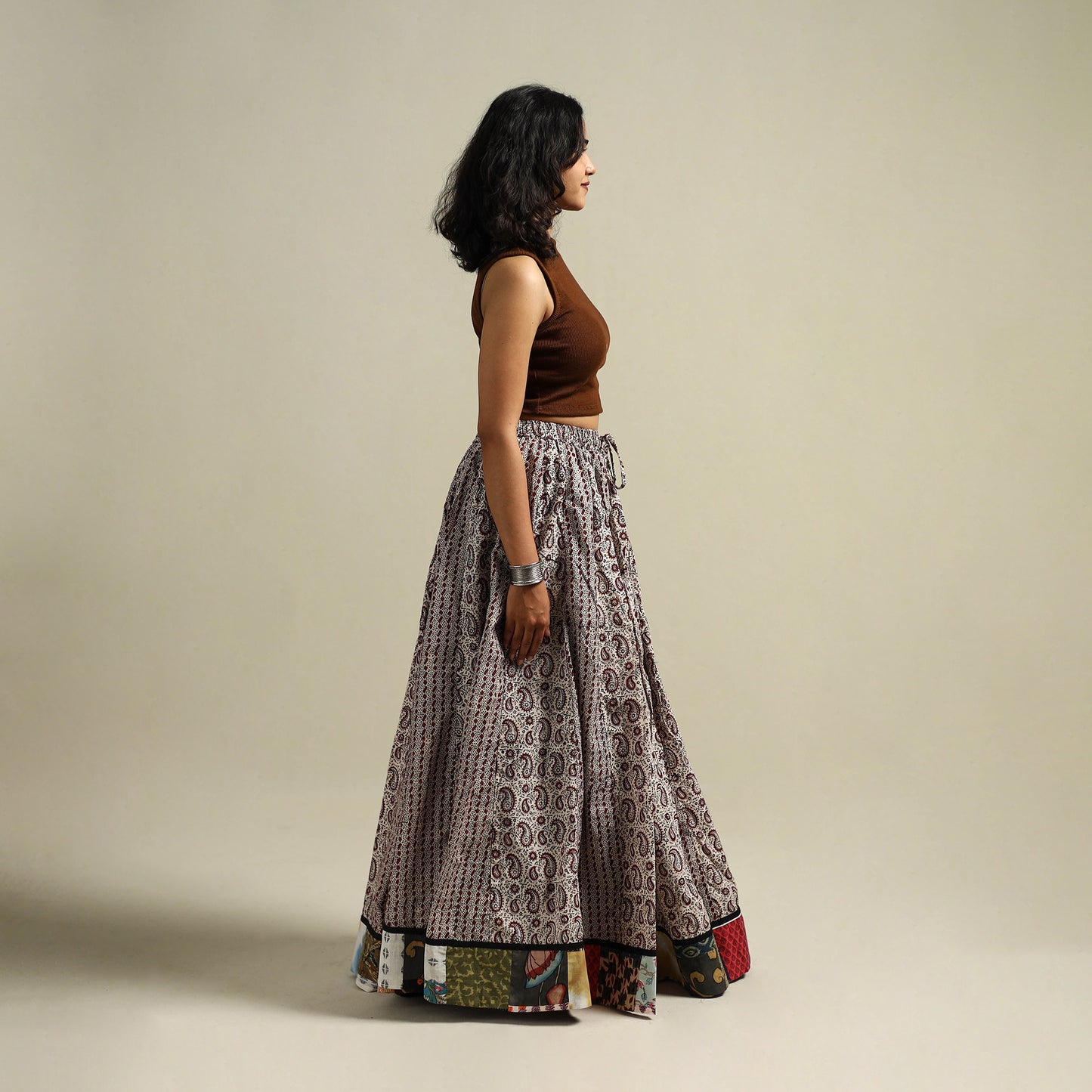Bagh Hand Block Print 24 Kali Patchwork Cotton Long Skirt 28