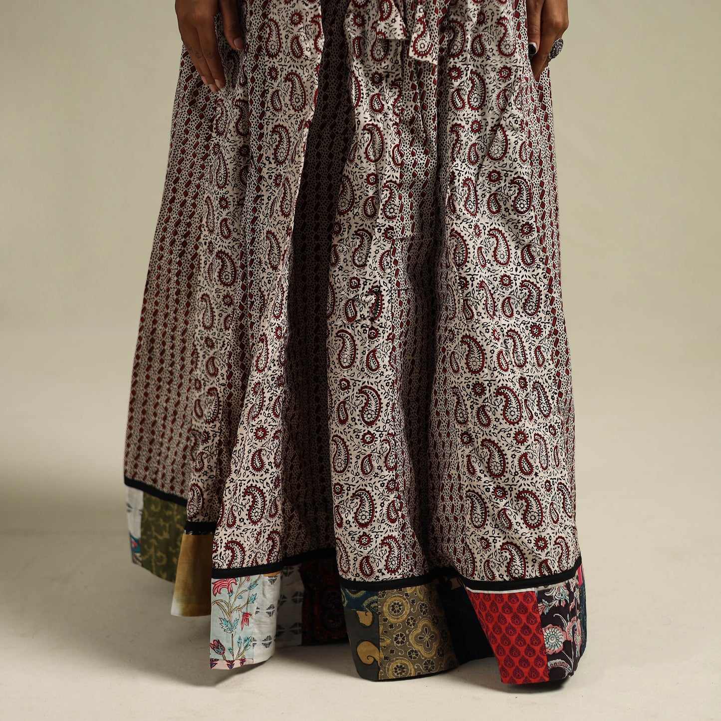 Bagh Hand Block Print 24 Kali Patchwork Cotton Long Skirt 28