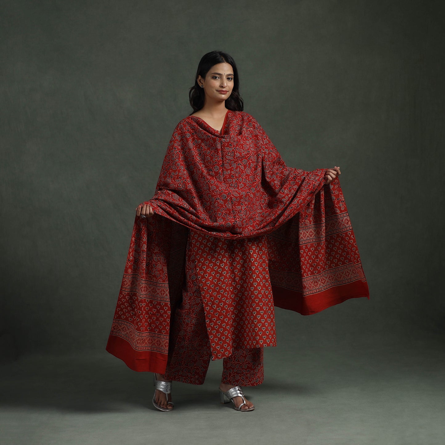 Ajrakh Hand Block Print Natural Dyed Cotton Suit Set with Dupatta for women 02