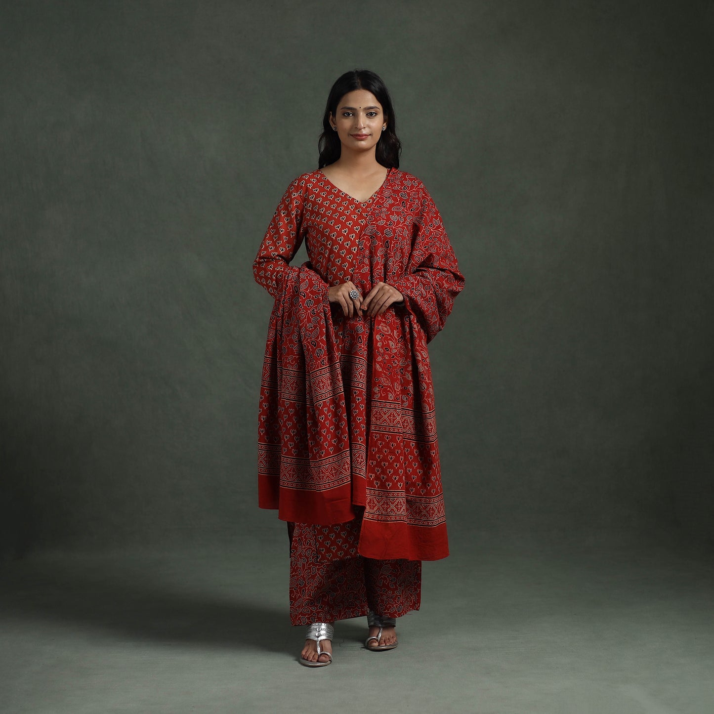 Ajrakh Hand Block Print Natural Dyed Cotton Suit Set with Dupatta for women 02
