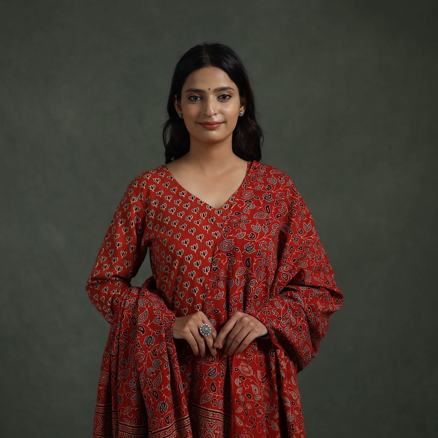 Ajrakh Hand Block Print Natural Dyed Cotton Suit Set with Dupatta for women 02