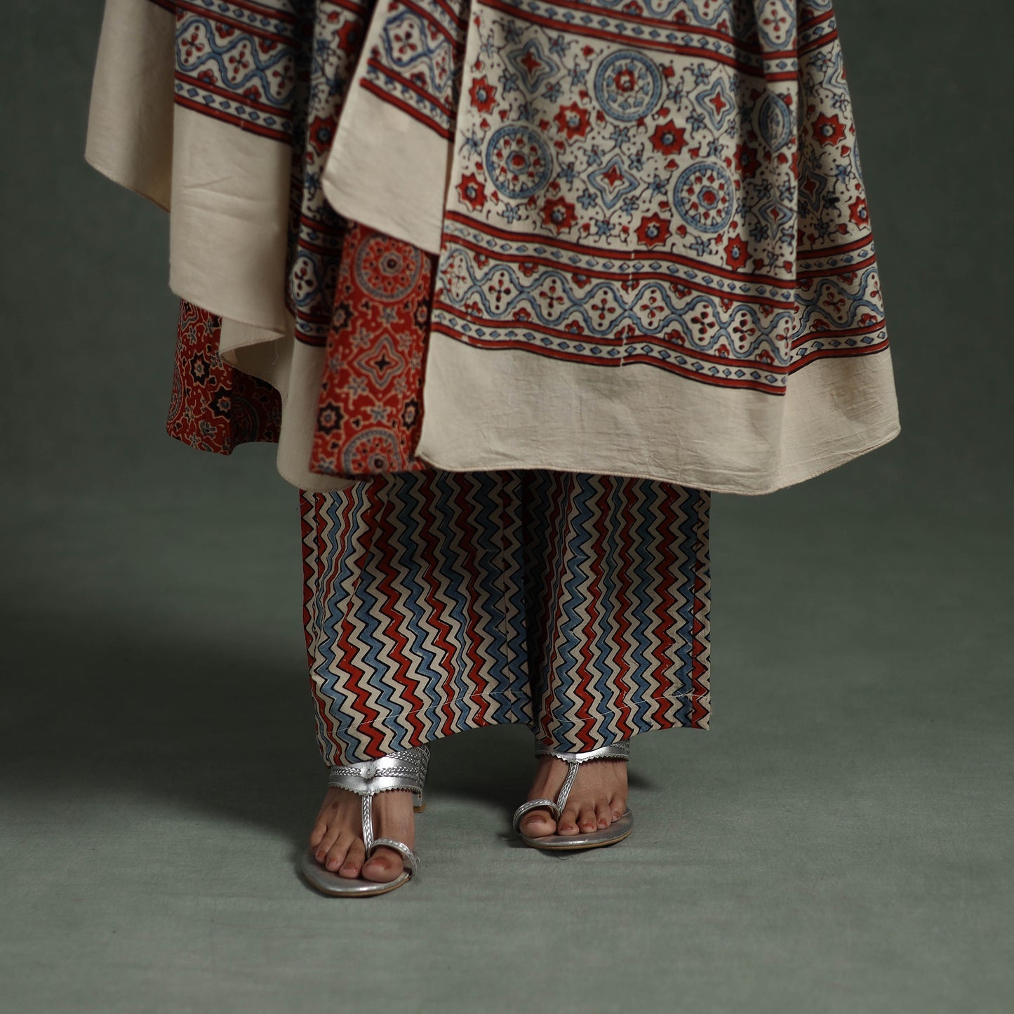 Ajrakh Hand Block Print Natural Dyed Cotton Suit Set with Dupatta for women 08
