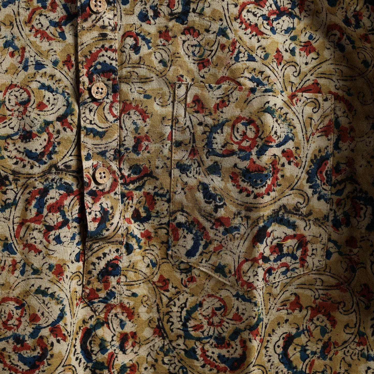 Hand Block Print Natural Dyed Cotton Short Kalamkari Kurta for Men 02