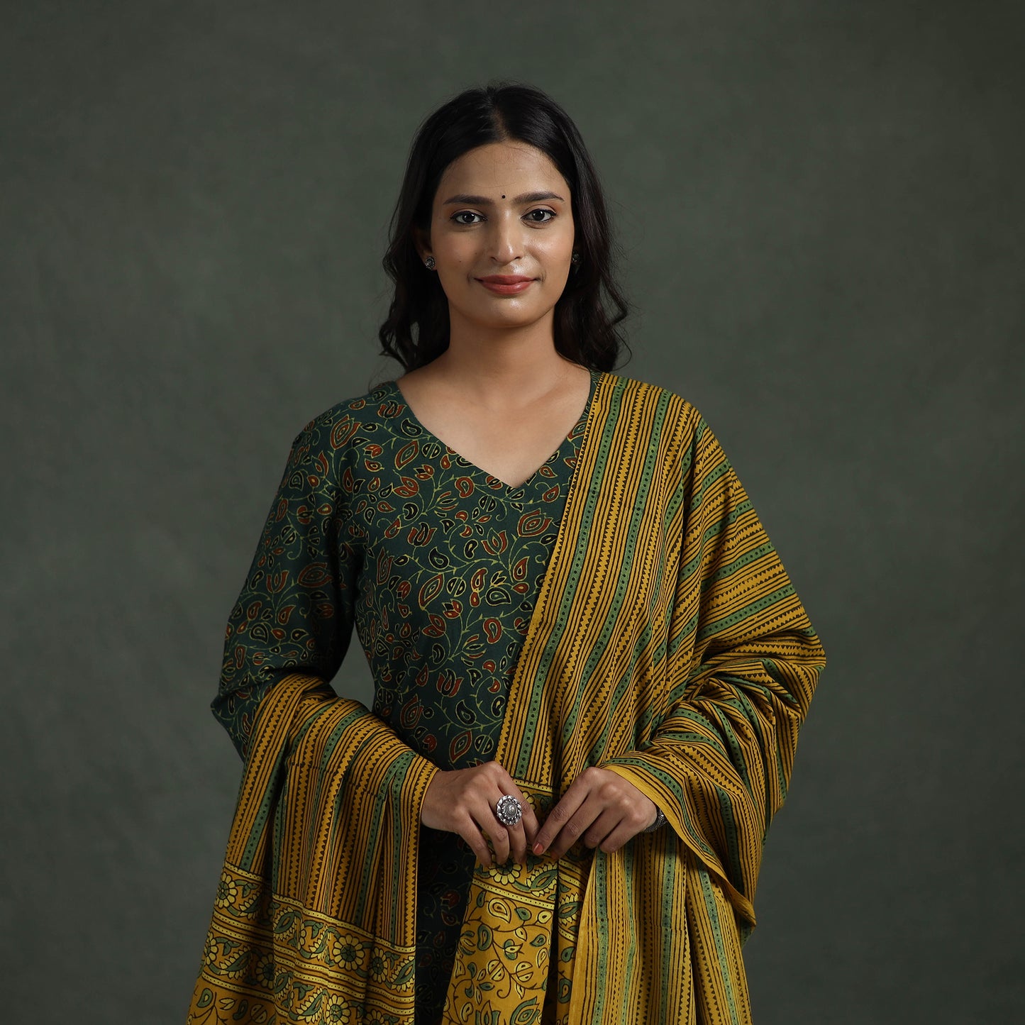 Ajrakh Hand Block Print Natural Dyed Cotton Suit Set with Dupatta for women 04