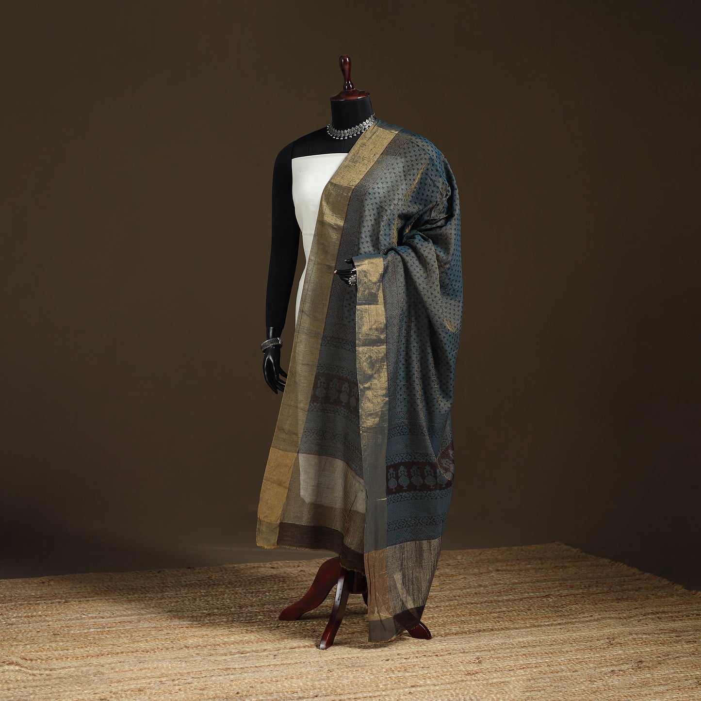 Bagh Hand Block Print Natural Dyed Tissue Zari Chanderi Silk Dupatta 03