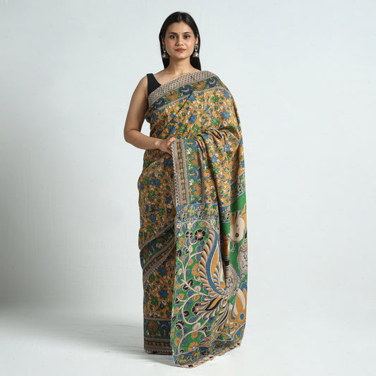 Kalamkari Printed Cotton Saree with Blouse Piece 18
