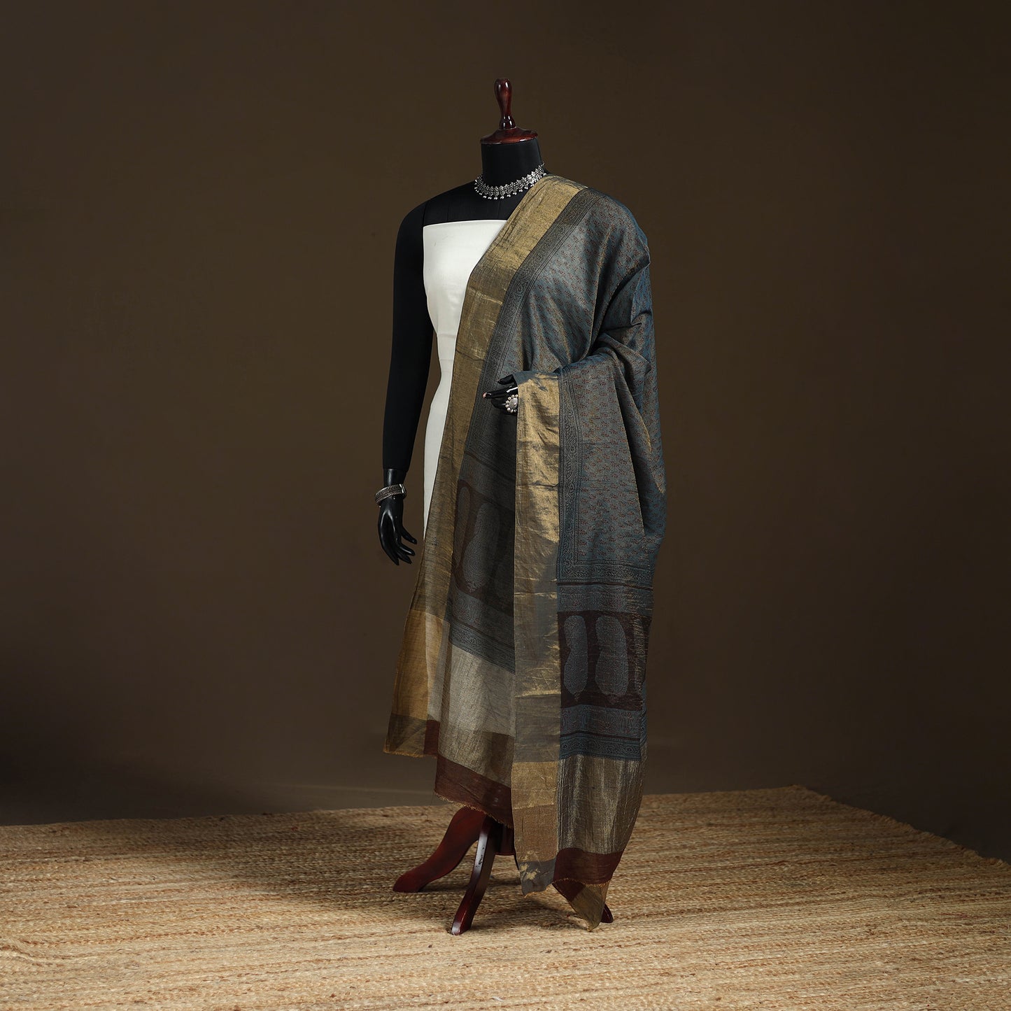 Bagh Hand Block Print Natural Dyed Tissue Zari Chanderi Silk Dupatta 05