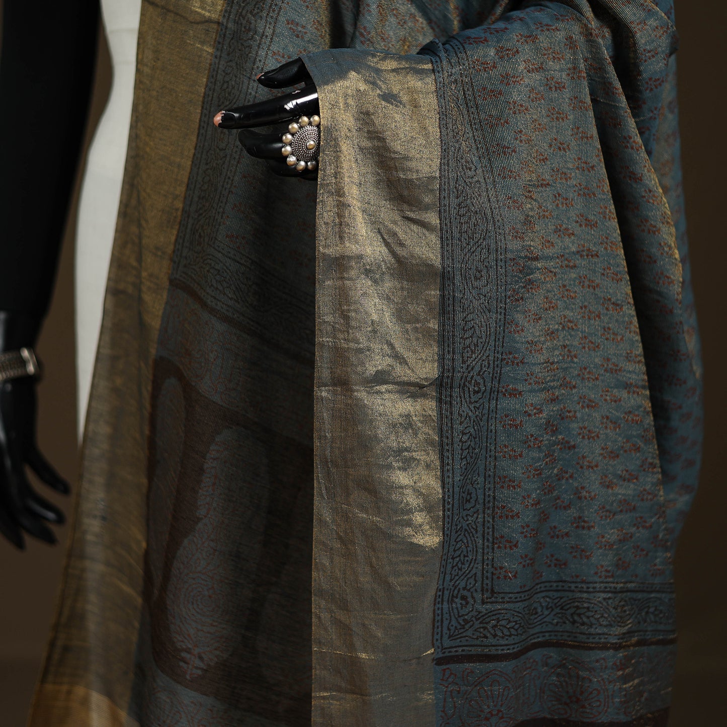 Bagh Hand Block Print Natural Dyed Tissue Zari Chanderi Silk Dupatta 05