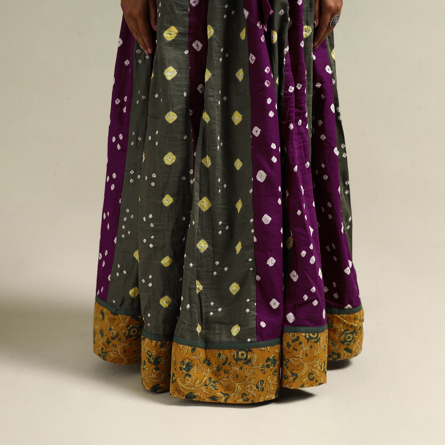 Multicolor - Bandhani Tie-Dye 24 Kali Patchwork Cotton Long Skirt 04