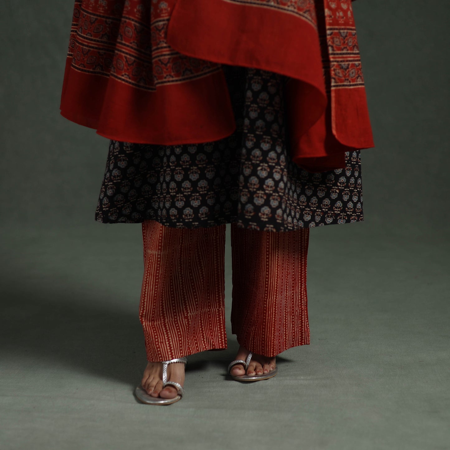 Ajrakh Hand Block Print Natural Dyed Cotton Suit Set with Dupatta for women 05