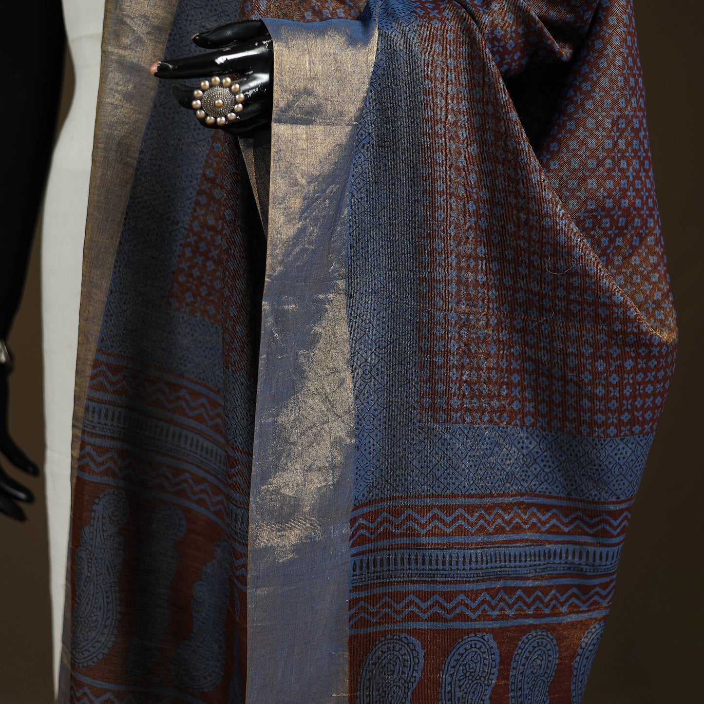 Bagh Hand Block Print Natural Dyed Tissue Zari Chanderi Silk Dupatta 07