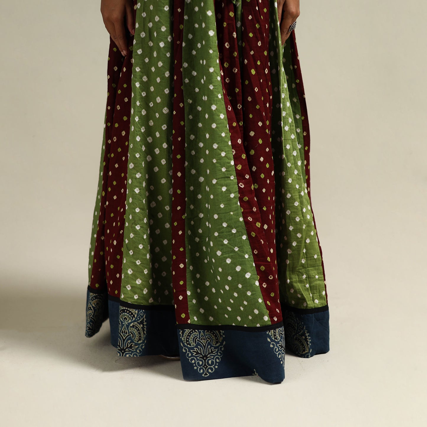 Multicolor - Bandhani Tie-Dye 24 Kali Patchwork Cotton Long Skirt 05