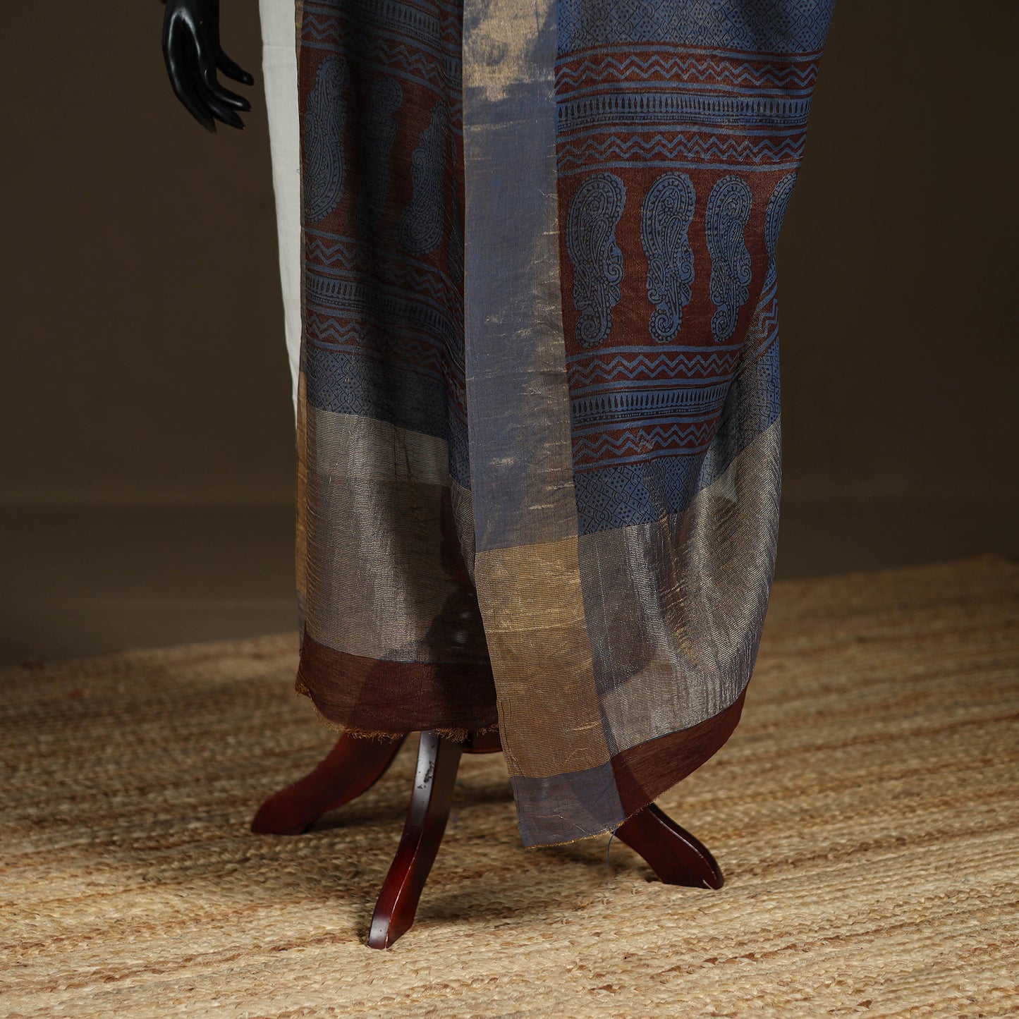 Bagh Hand Block Print Natural Dyed Tissue Zari Chanderi Silk Dupatta 07