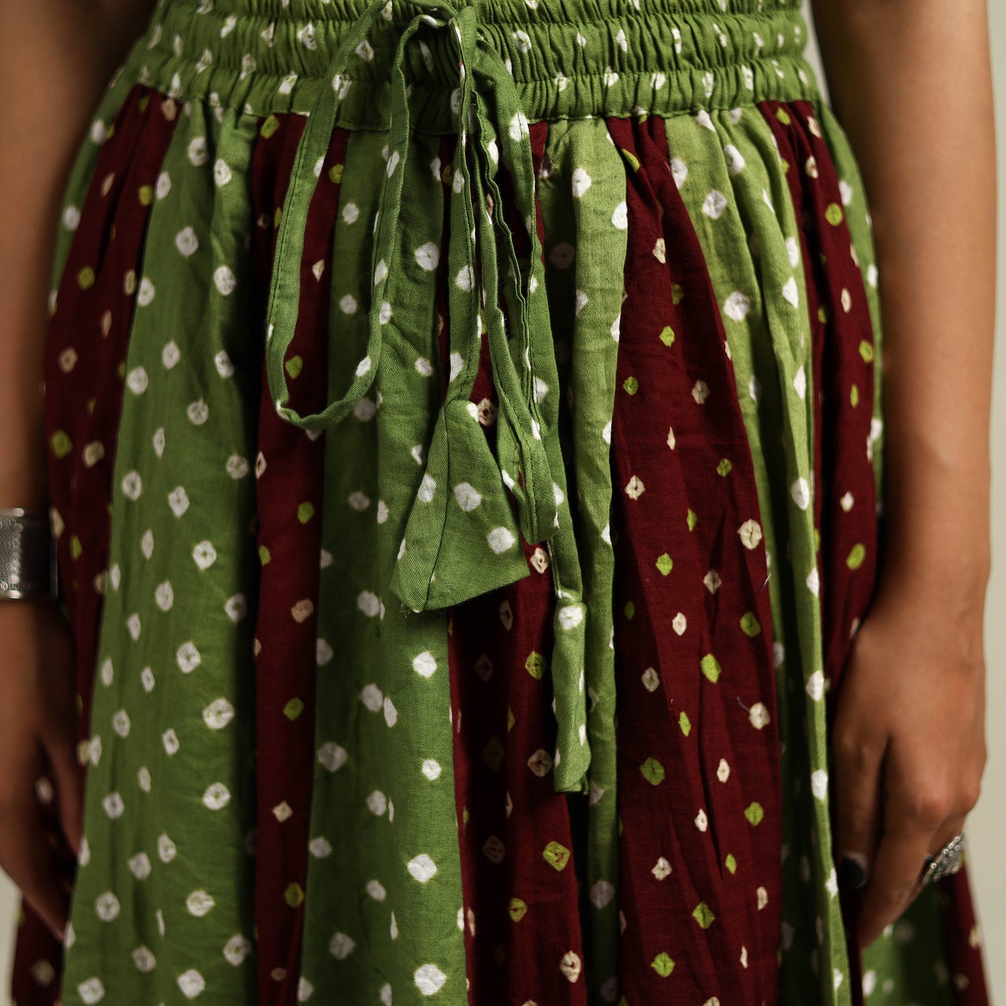 Multicolor - Bandhani Tie-Dye 24 Kali Patchwork Cotton Long Skirt 05