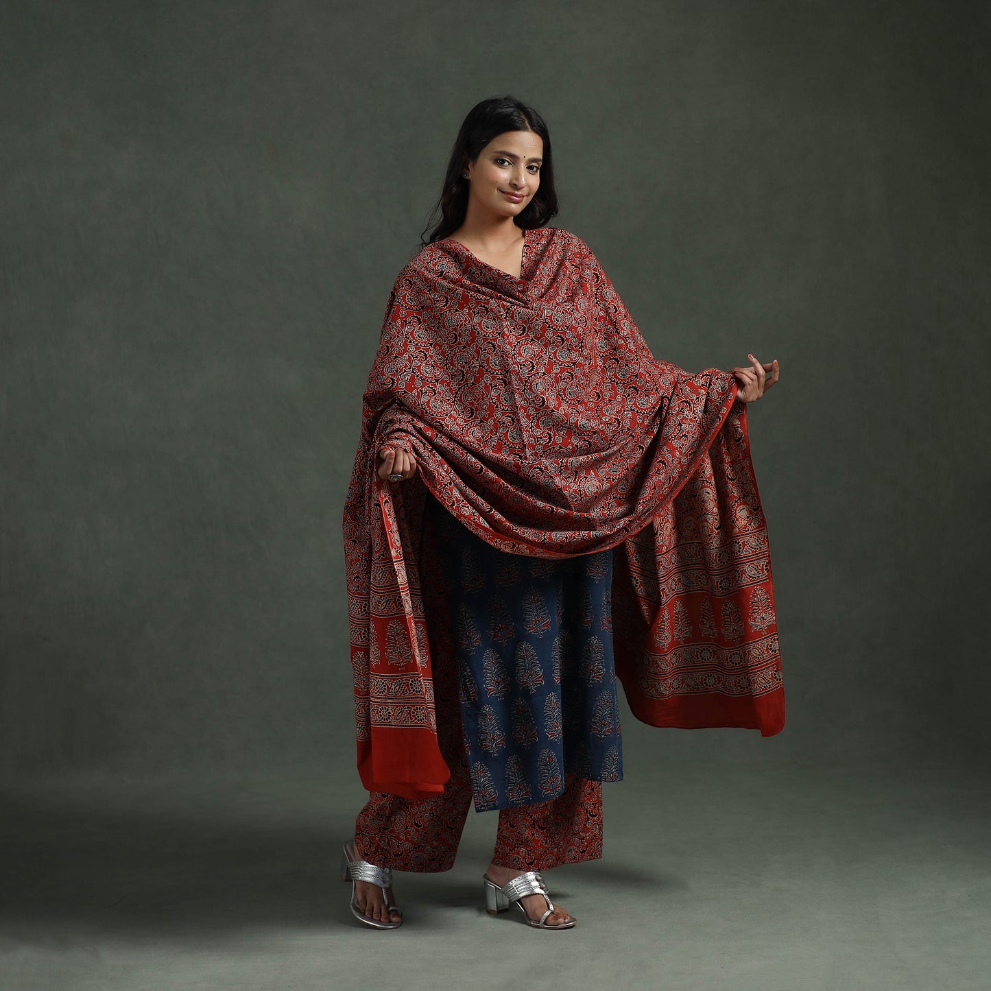 Ajrakh Hand Block Print Natural Dyed Cotton Suit Set with Dupatta for women 03