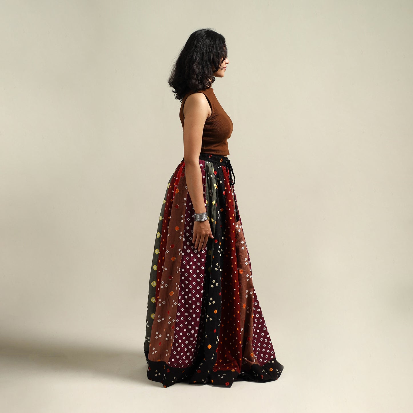 Multicolor - Bandhani Tie-Dye 24 Kali Patchwork Cotton Long Skirt 09