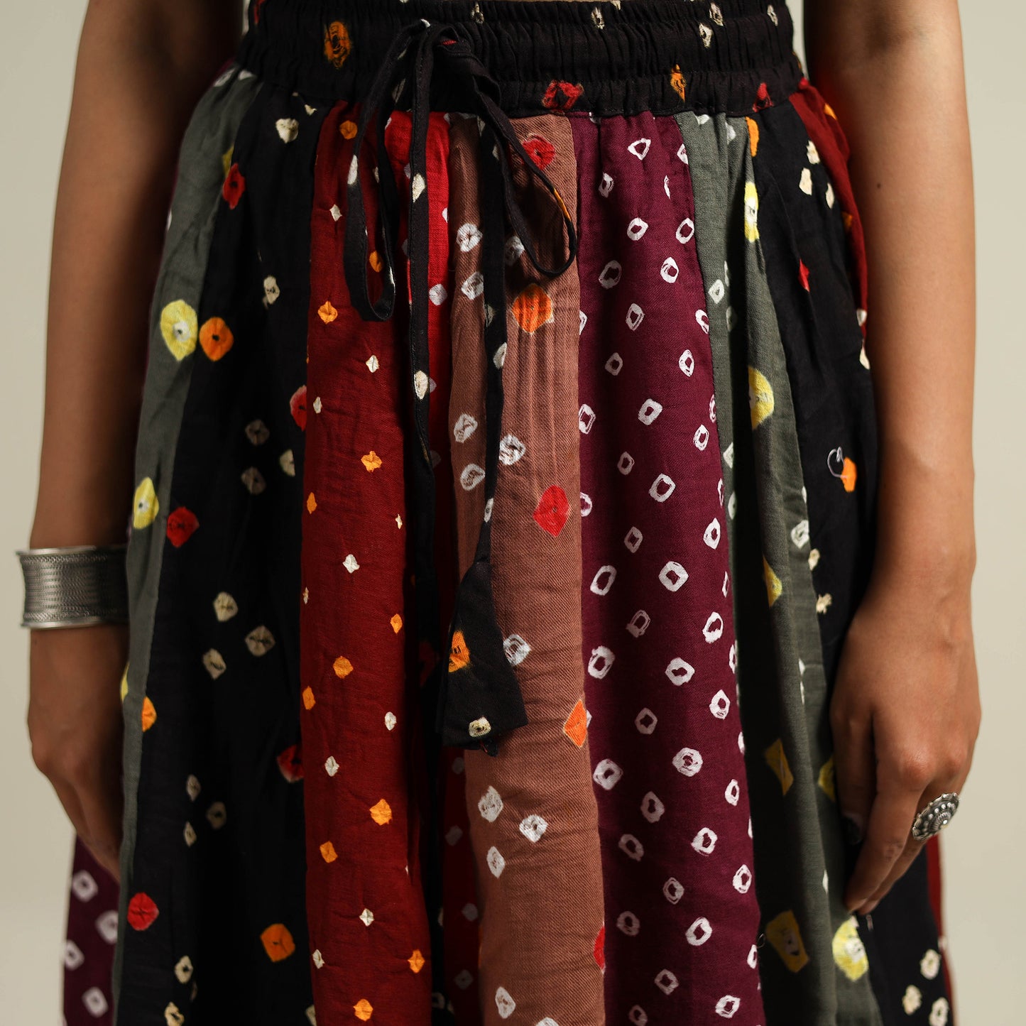 Multicolor - Bandhani Tie-Dye 24 Kali Patchwork Cotton Long Skirt 09