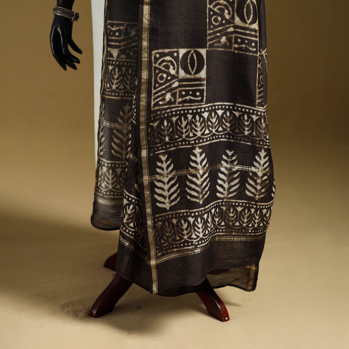 Brown - Pipad Hand Block Print Natural Dyed Chanderi Silk Handloom Dupatta 05
