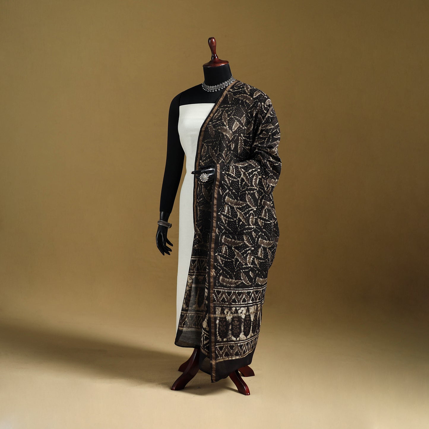 Brown - Pipad Hand Block Print Natural Dyed Chanderi Silk Handloom Dupatta 06