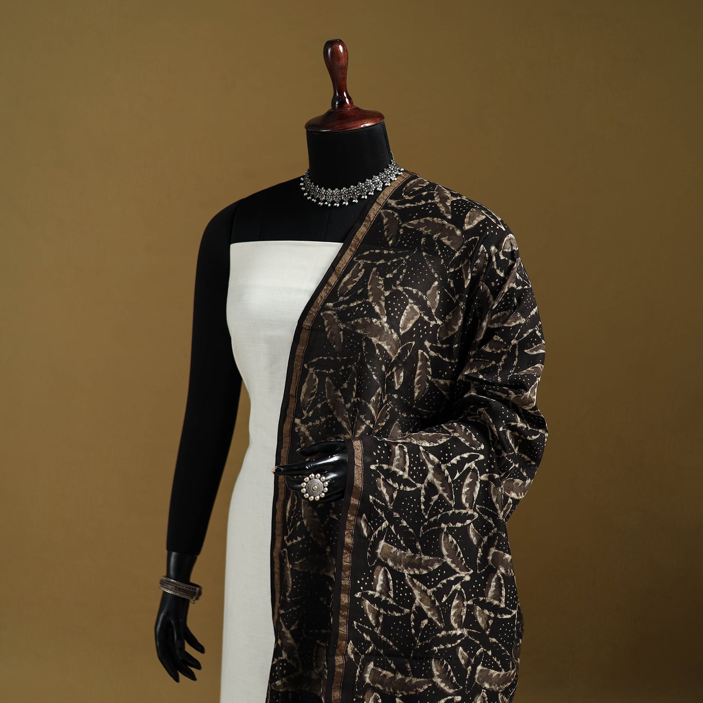 Brown - Pipad Hand Block Print Natural Dyed Chanderi Silk Handloom Dupatta 06