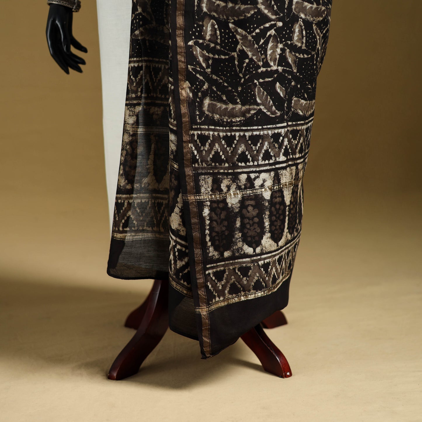 Brown - Pipad Hand Block Print Natural Dyed Chanderi Silk Handloom Dupatta 06