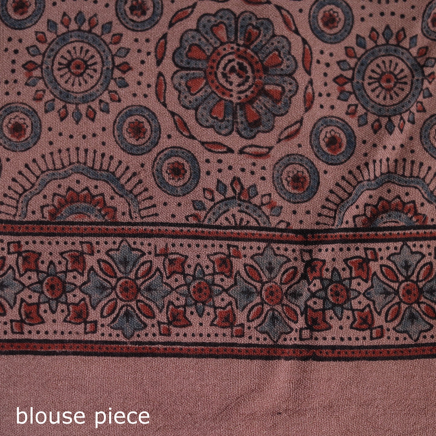 Brown - Handwoven Merino Wool Natural Dyed Hand Block Print Ajrakh Saree 02
