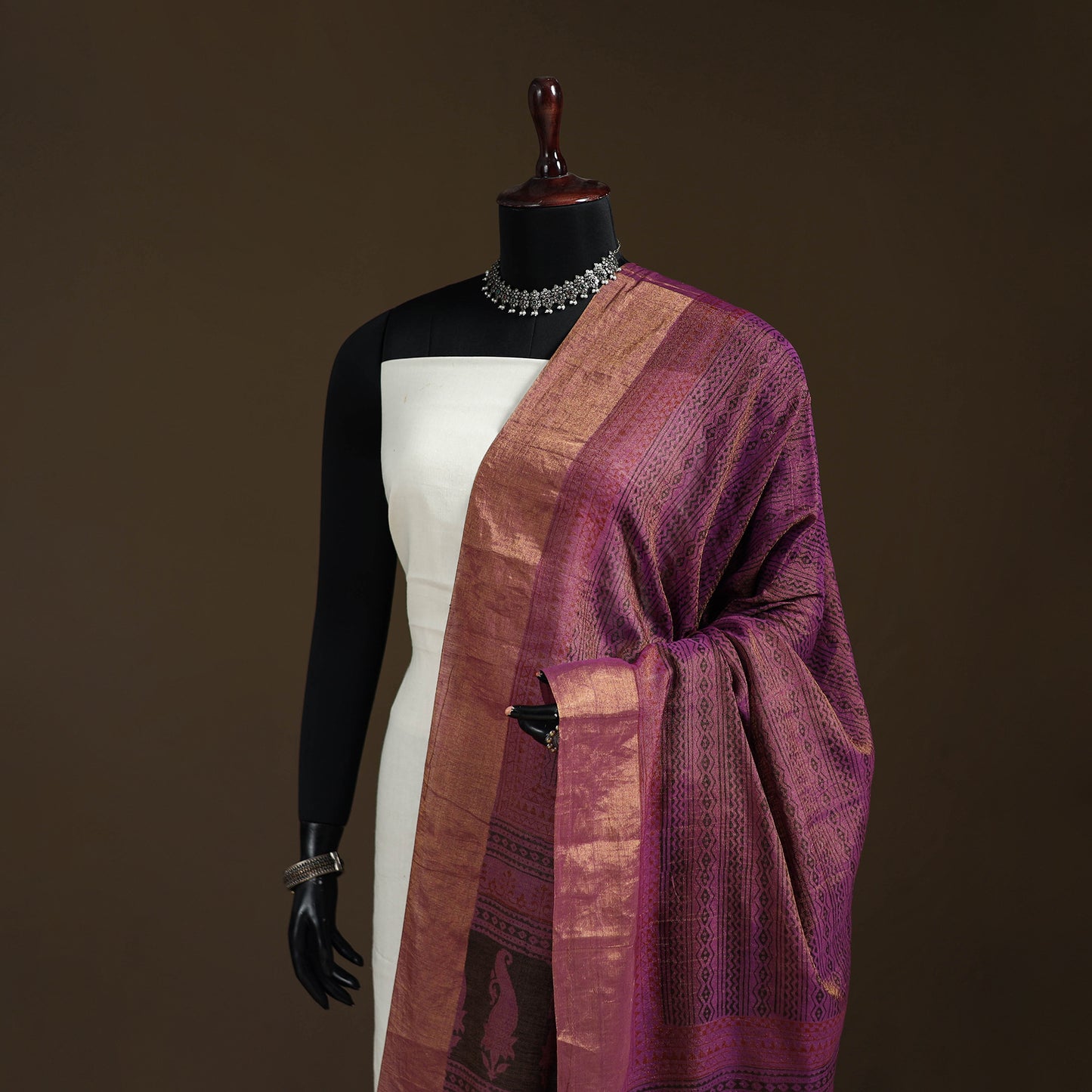 Bagh Hand Block Print Natural Dyed Tissue Zari Chanderi Silk Dupatta 14