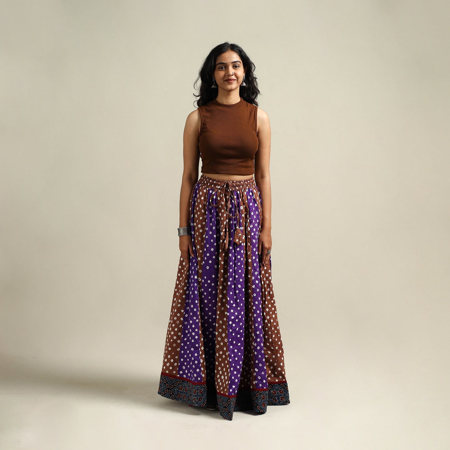 Multicolor - Bandhani Tie-Dye 24 Kali Patchwork Cotton Long Skirt 11