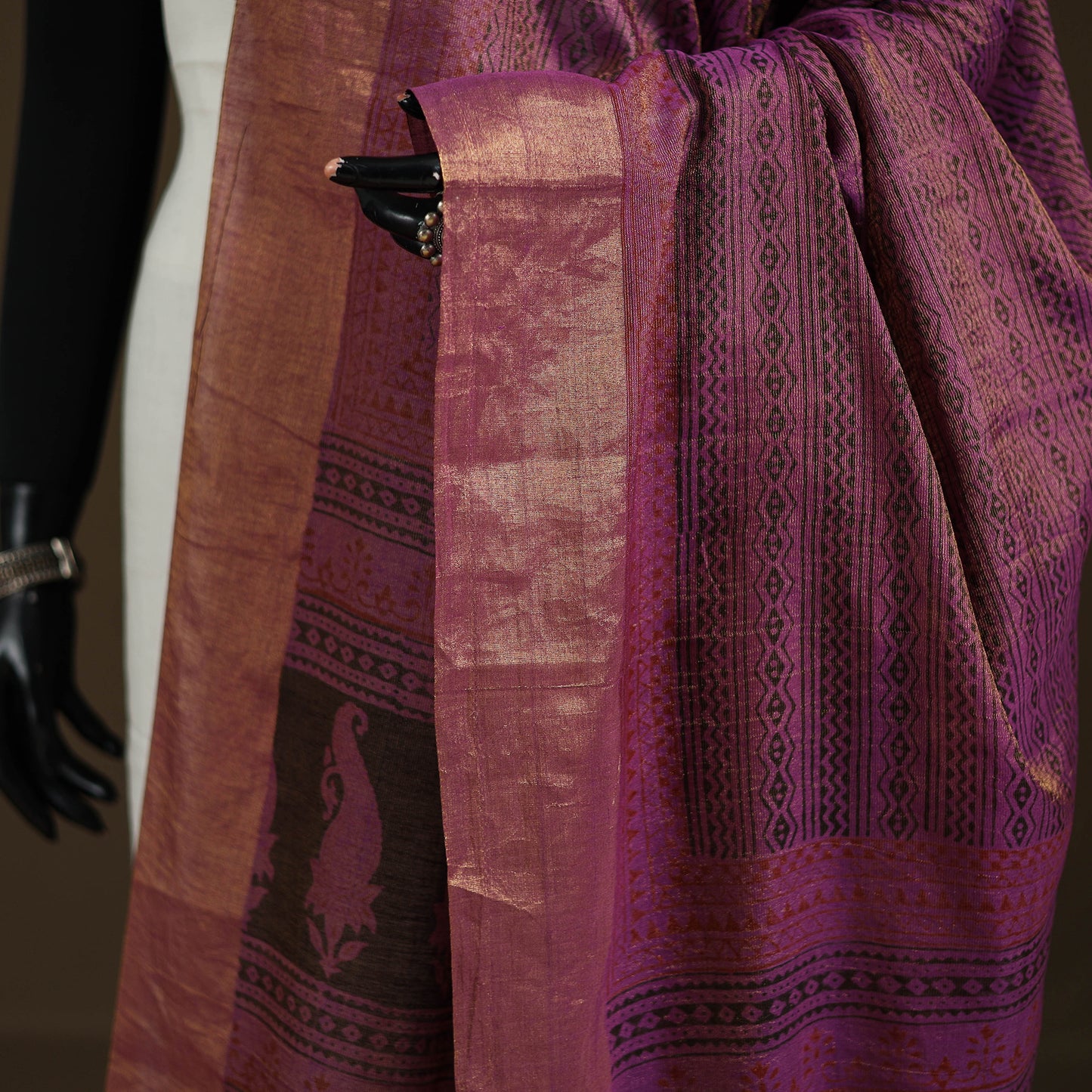 Bagh Hand Block Print Natural Dyed Tissue Zari Chanderi Silk Dupatta 14