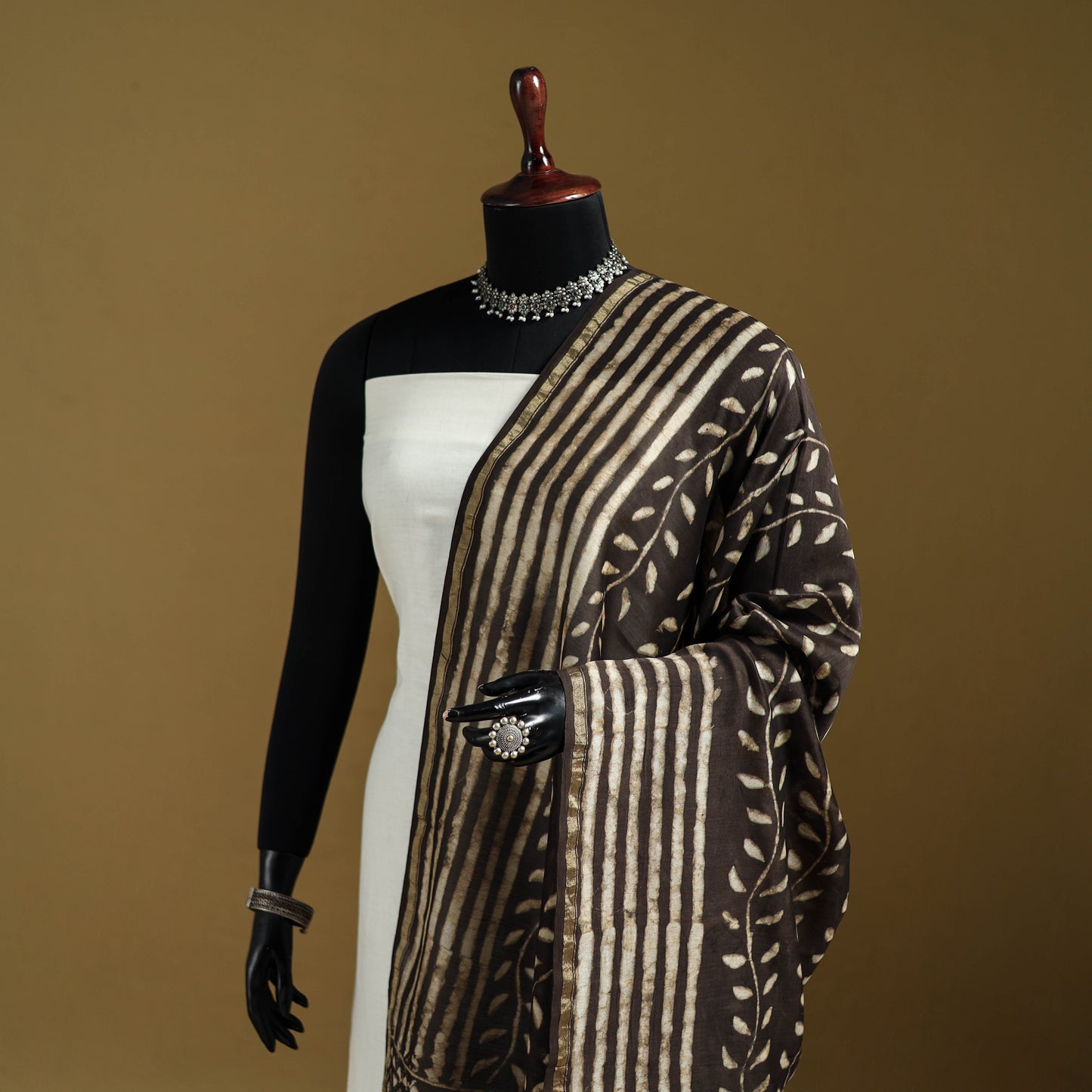 Brown - Pipad Hand Block Print Natural Dyed Chanderi Silk Handloom Dupatta 08
