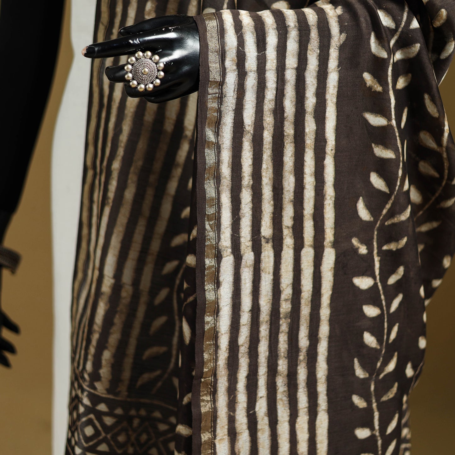 Brown - Pipad Hand Block Print Natural Dyed Chanderi Silk Handloom Dupatta 08