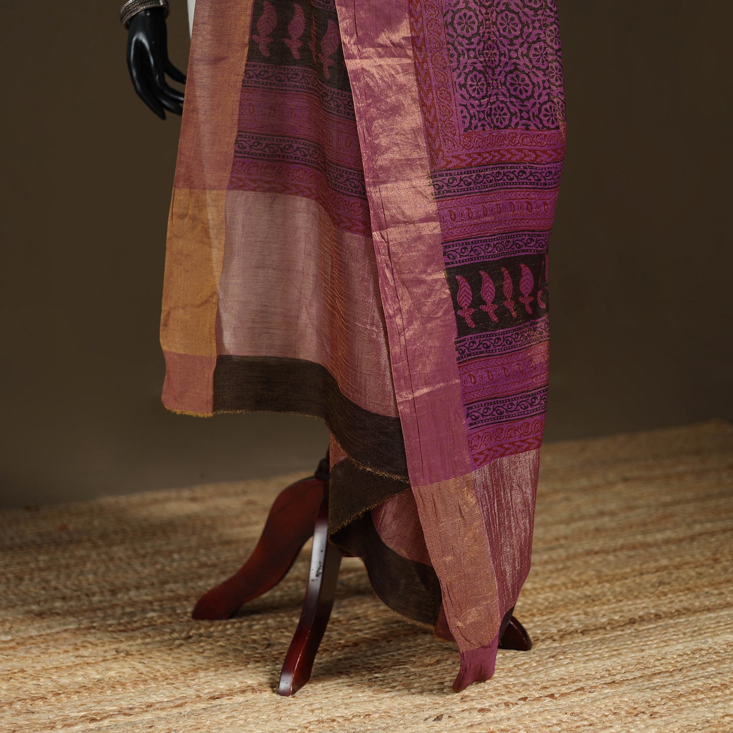 Bagh Hand Block Print Natural Dyed Tissue Zari Chanderi Silk Dupatta 15