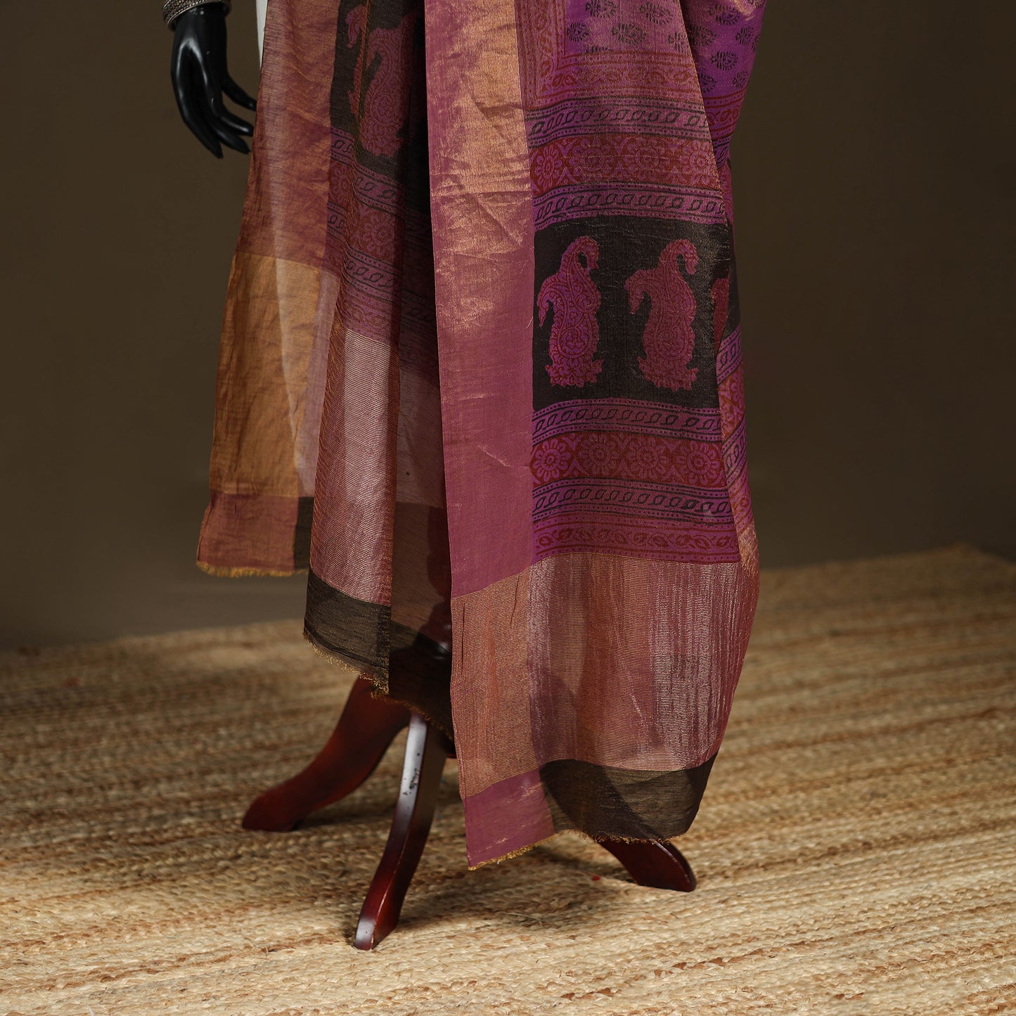 Bagh Hand Block Print Natural Dyed Tissue Zari Chanderi Silk Dupatta 16