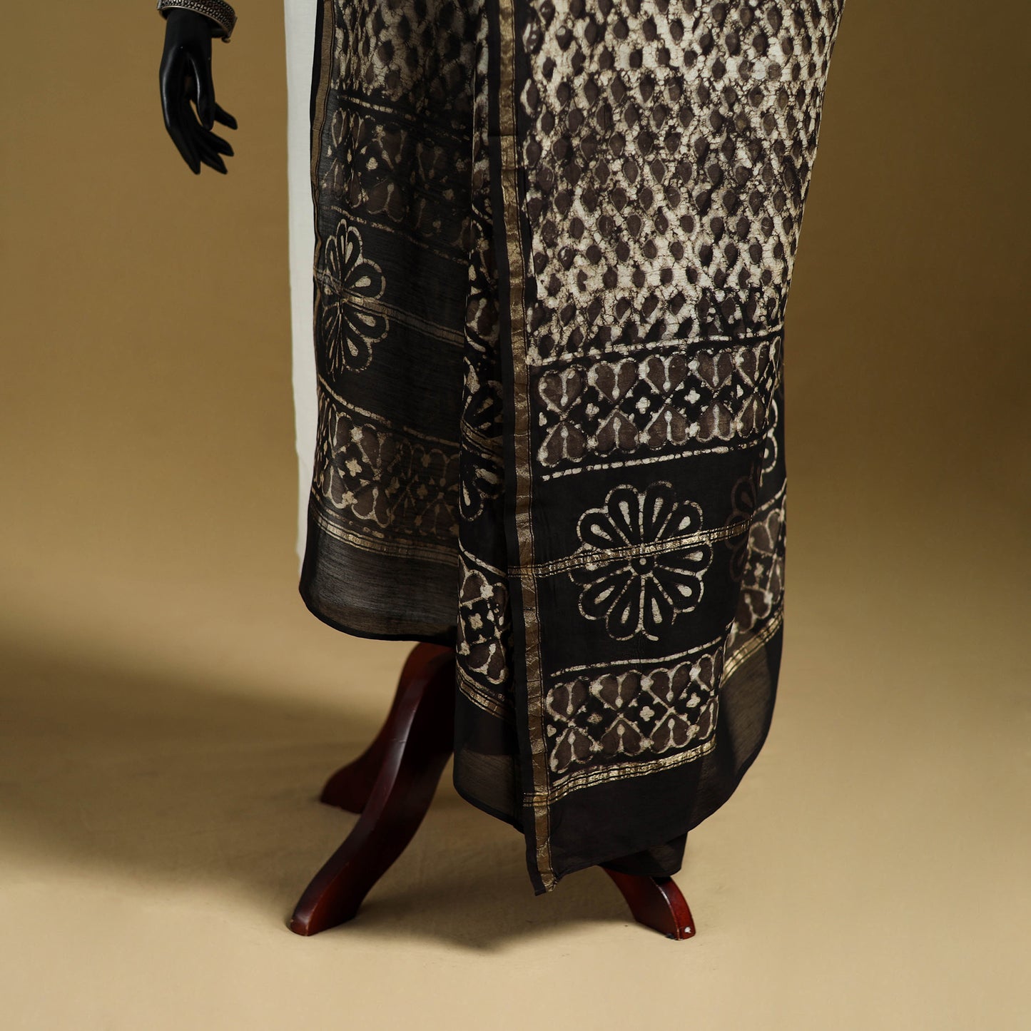 Brown - Pipad Hand Block Print Natural Dyed Chanderi Silk Handloom Dupatta 09