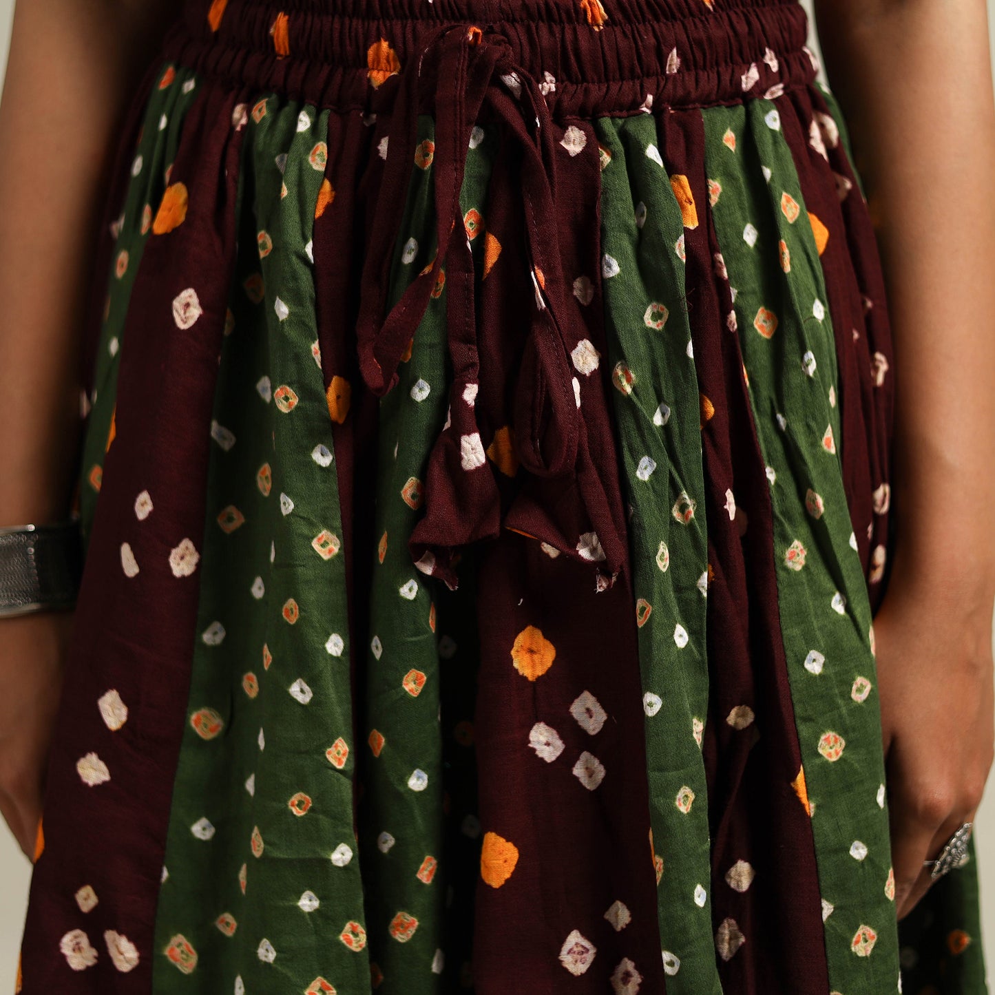 Multicolor - Bandhani Tie-Dye 24 Kali Patchwork Cotton Long Skirt 13